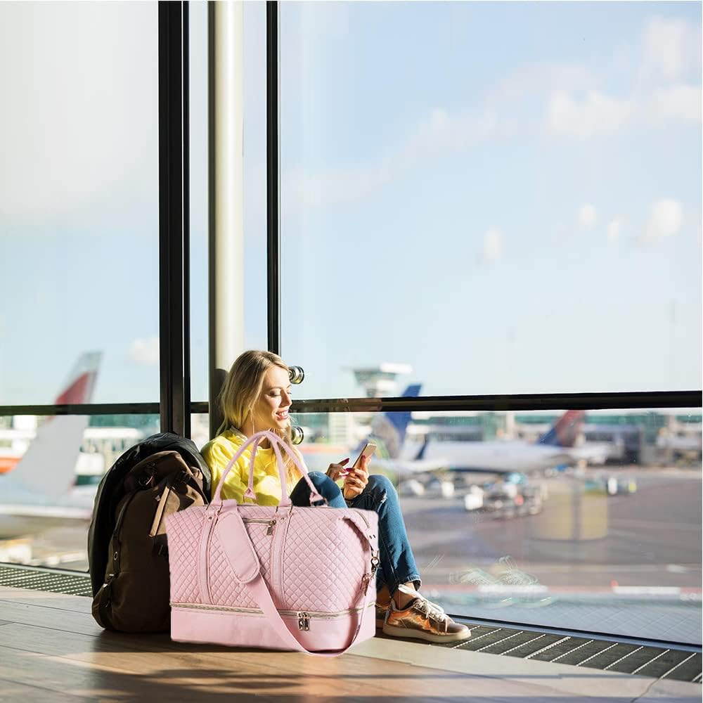 Leather Travel Bag with Shoe Pouch,Weekender Overnight Bag Waterproof PU Leather Large Carry on Bag Travel Tote Duffel Bag for Men or Women image number 4