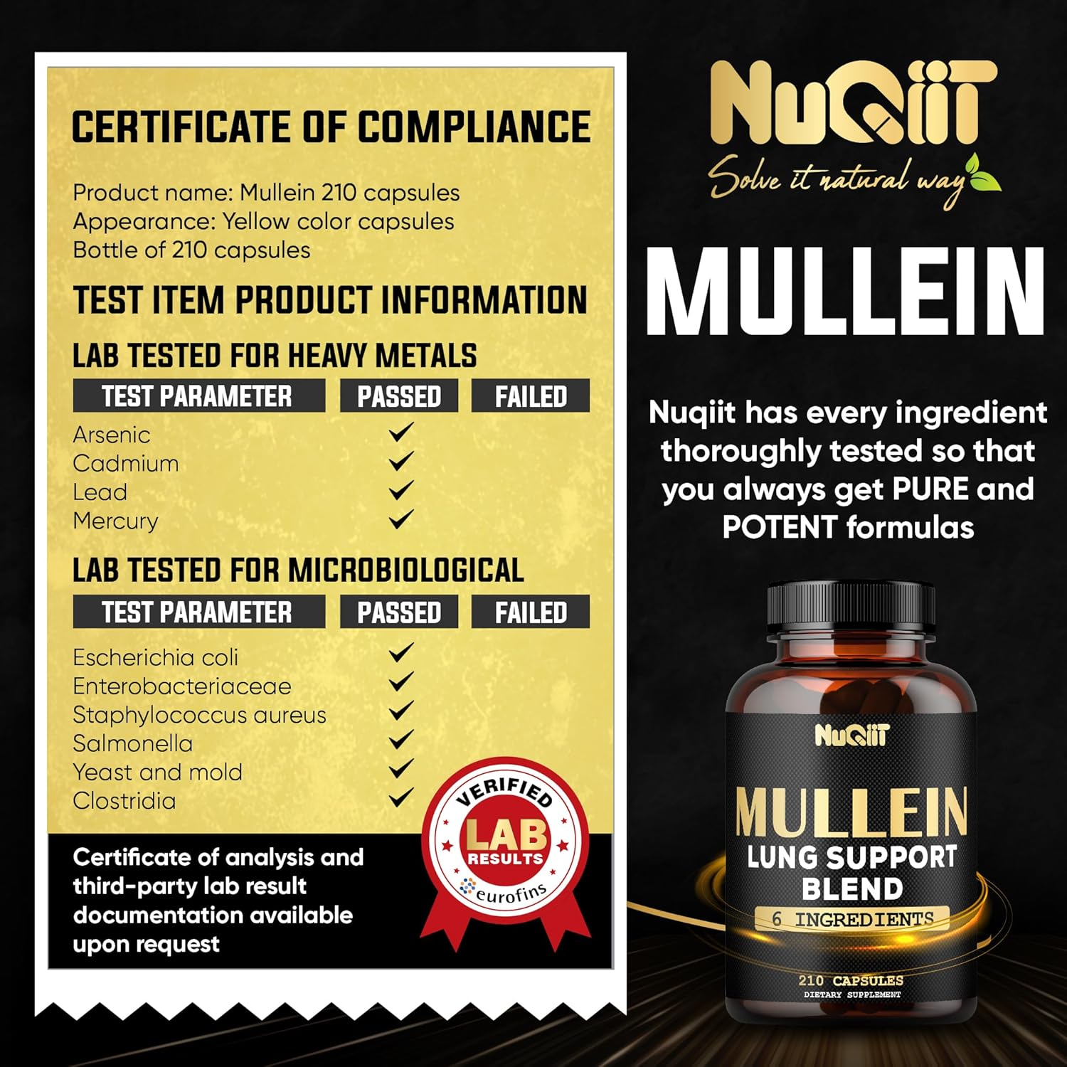 Mullein Leaf Capsules with Herbal Complex as Cordyceps Sinensis, Marshmallow, and More - Respiratory Health, Immune System & Body Balance Support - 105 Servings