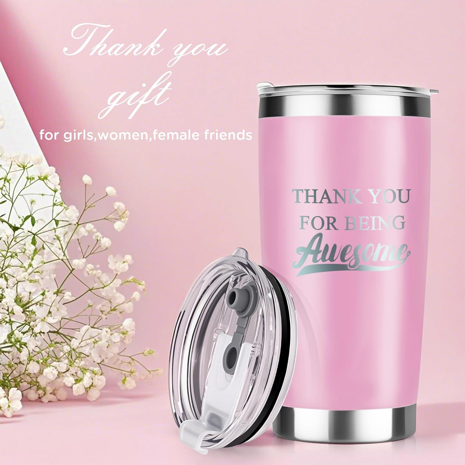 Women Thank You Gifts, Female Friends Appreciation Gift, Coworkers Colleagues Employee Manager Boss Lady Teacher Office Gifts, Leakproof Steel Insulated Tumbler with Lid and Straw | 20Oz (Pink) image number 5