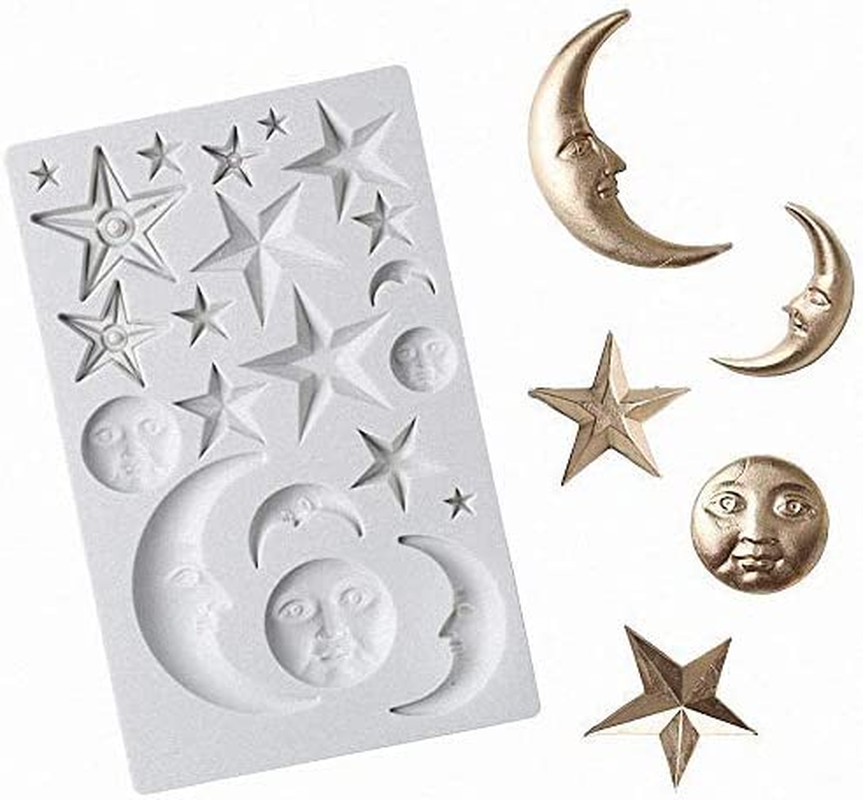 Sun, Moon & Stars Cake Fondant Molds, Sun Face Crescent Moon Silicone Sugar Craft Gum Paste Chocolate Candy Mold Polymer Clay Resin Epoxy Mold Twinkle Twinkle Little Star Cupcake Decorations image number 5
