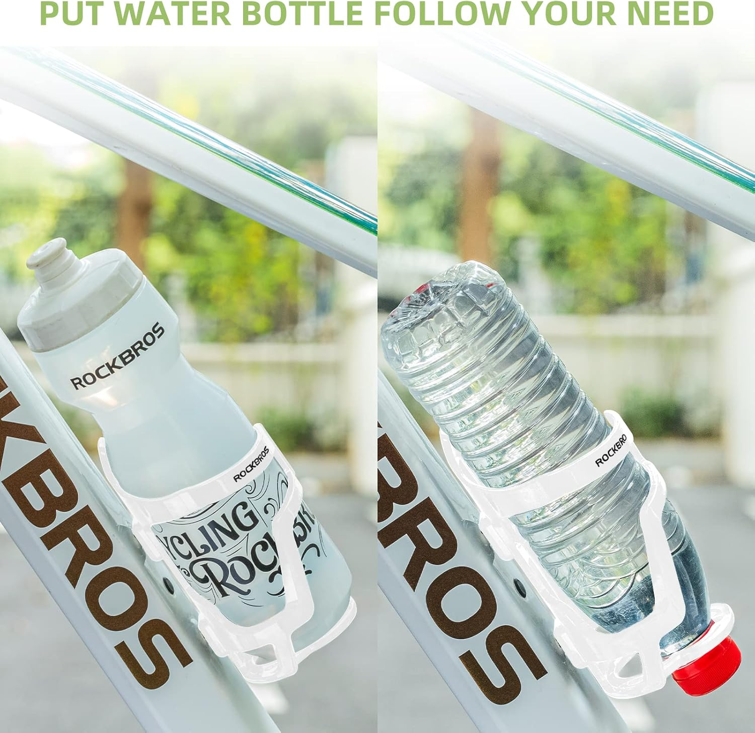 ROCKBROS Bike Water Bottle Holder Lightweight Bottle Cage Slide Entry Bicycle Cup Holder Adjustable Drink Holder Rack for MTB Road Bike - Black image number 6