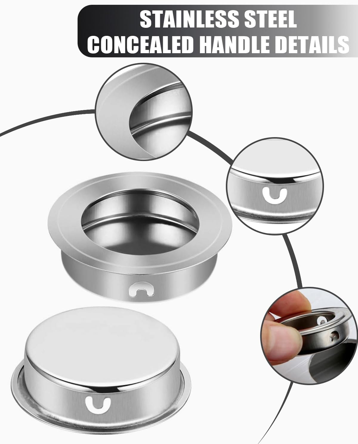 QLEUIFT 10 Pieces round Recessed Pull Handles Recessed Sliding Door Handles Concealed Pull Handles Knob Recessed Finger Pull for Drawers, Wardrobes, Cabinets, Custom Furniture