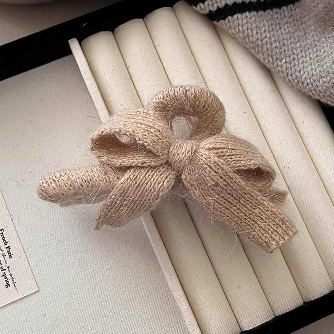 Resweky Hair Barrettes Bowknot Winter Wool Yarn Hair Clips Cute Hair Clips for Women Girls Brown