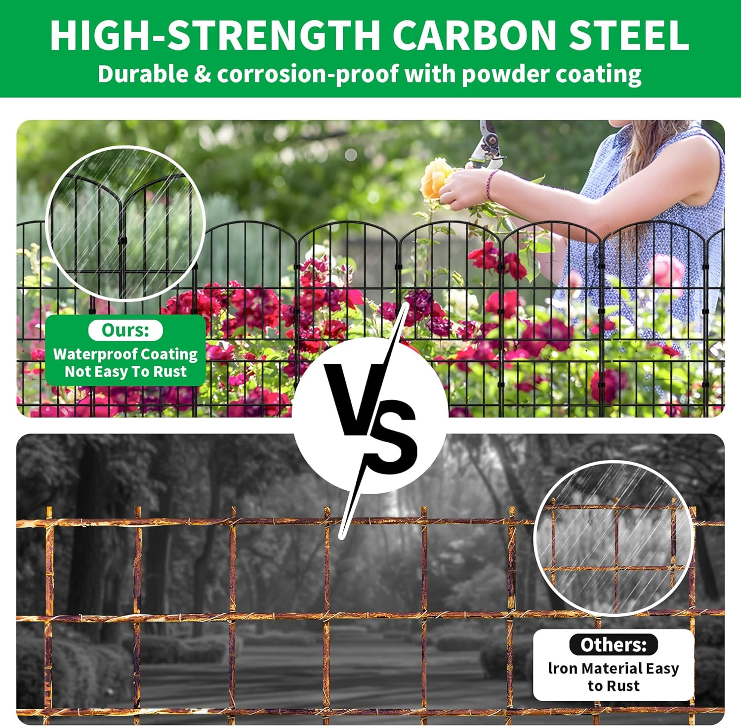 10 Pack Decorative Garden Fence Fencing, 92Cm (H) X 3.3M (L) Rustproof Metal Wire Panel Border Animal Barrier for Dog, Flower Edging for Yard Landscape Patio Outdoor Decor, Arched image number 2