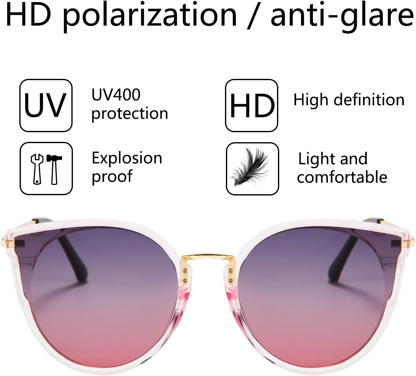 FEISEDY Vintage Polarized Cat Eye Sunglasses for Women Oversized round Sunglasses anti Glare B7000 image number 3