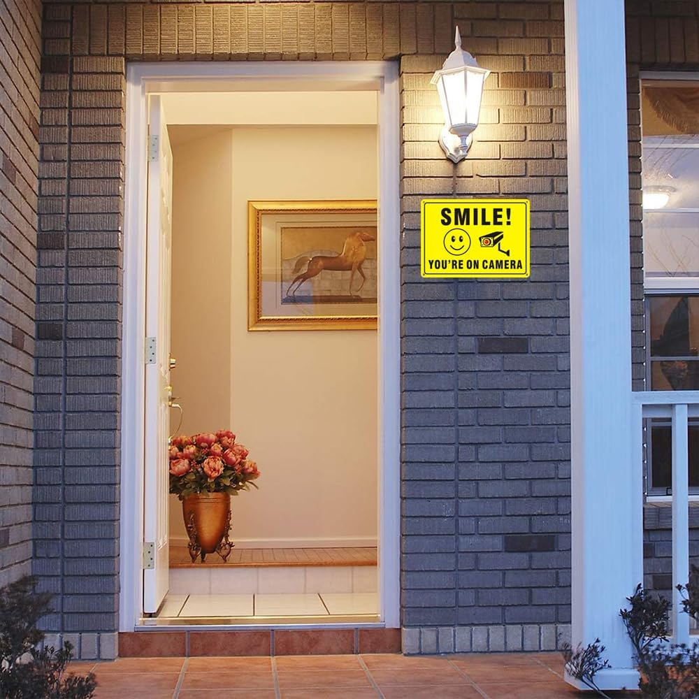 4-Pack Smile You&rsquo;Re on Camera Video Surveillance Sign, 25X18Cm UV Printed Rust Free Aluminum for Home Security Business, Driveway Alert image number 2