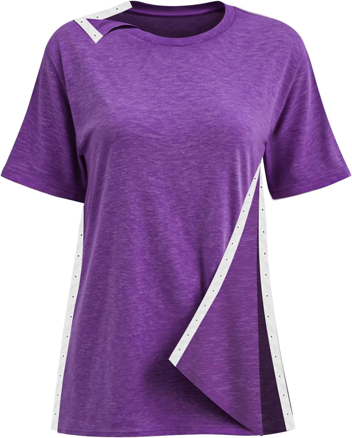 Shoulder Surgery Recovery Shirts Women Post Surgery Shirt Left and Right Side Snap Access Recovery T Shirt for Women image number 2