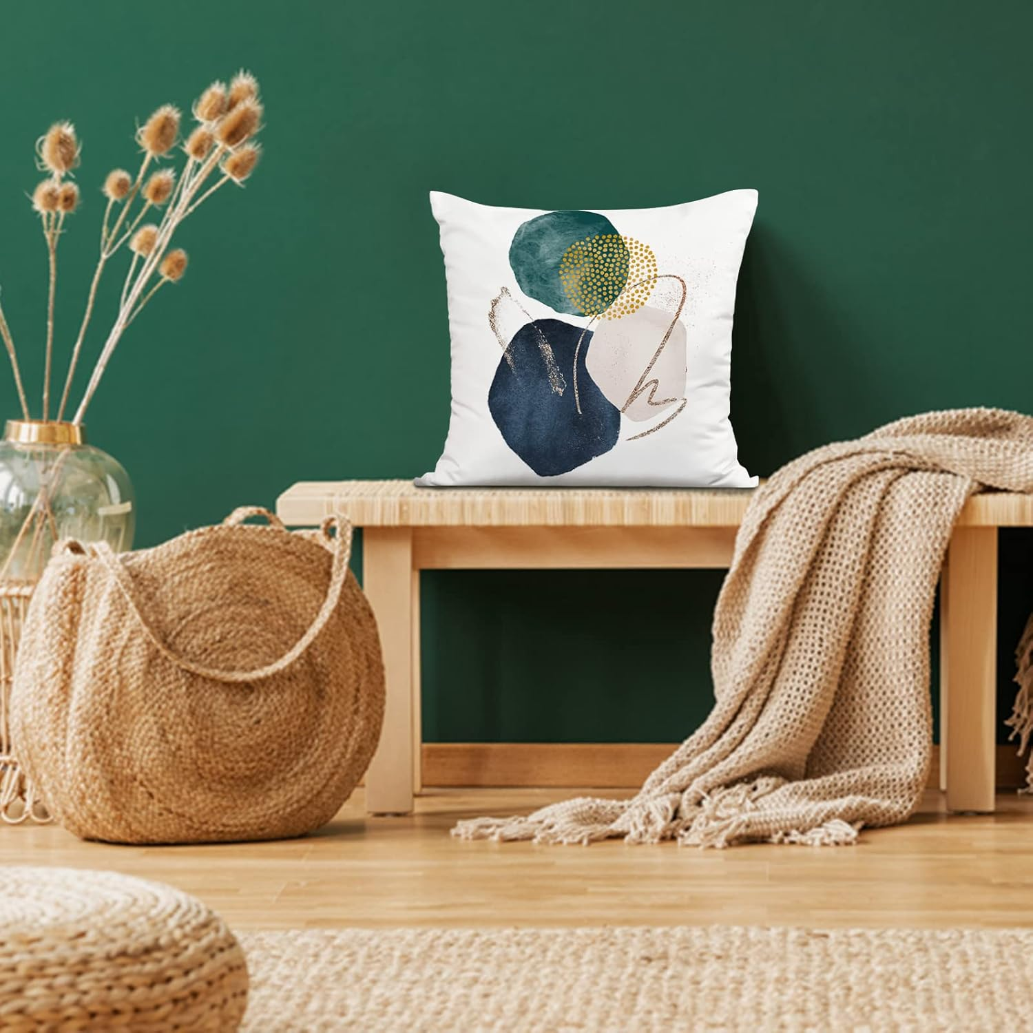 Jartinle Boho Abstract Pillow Covers 18X18 Set of 4 Mid Century Modern Throw Pillow Covers Geometric Pillow Covers for Outdoor Couch Sofa Minimalist Home Decor,Emerald Green Navy, (G400) image number 2