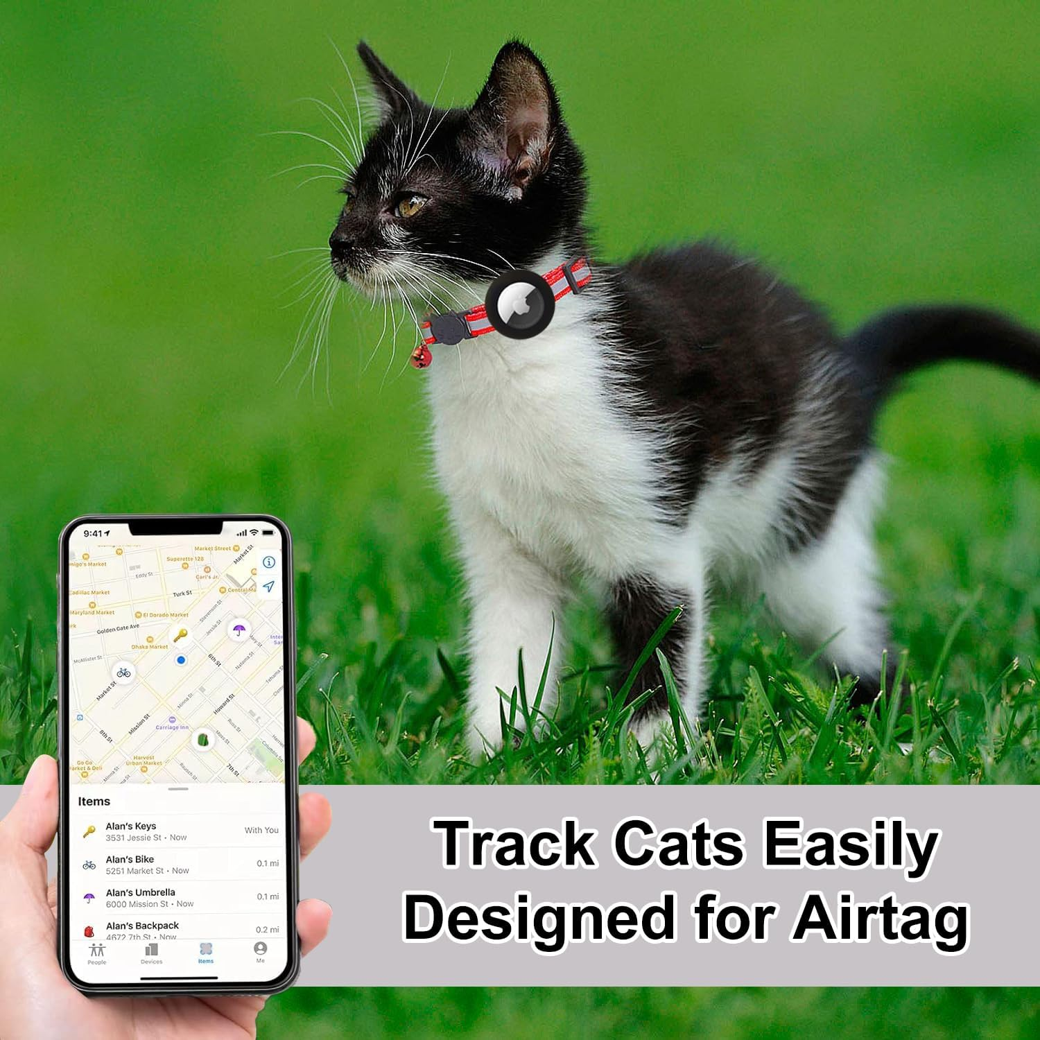 Kitolee Airtag Cat Collar Reflective with Bell (4 Colours, 2 Apple Airtag Holders and 2 ID Tags) image number 6