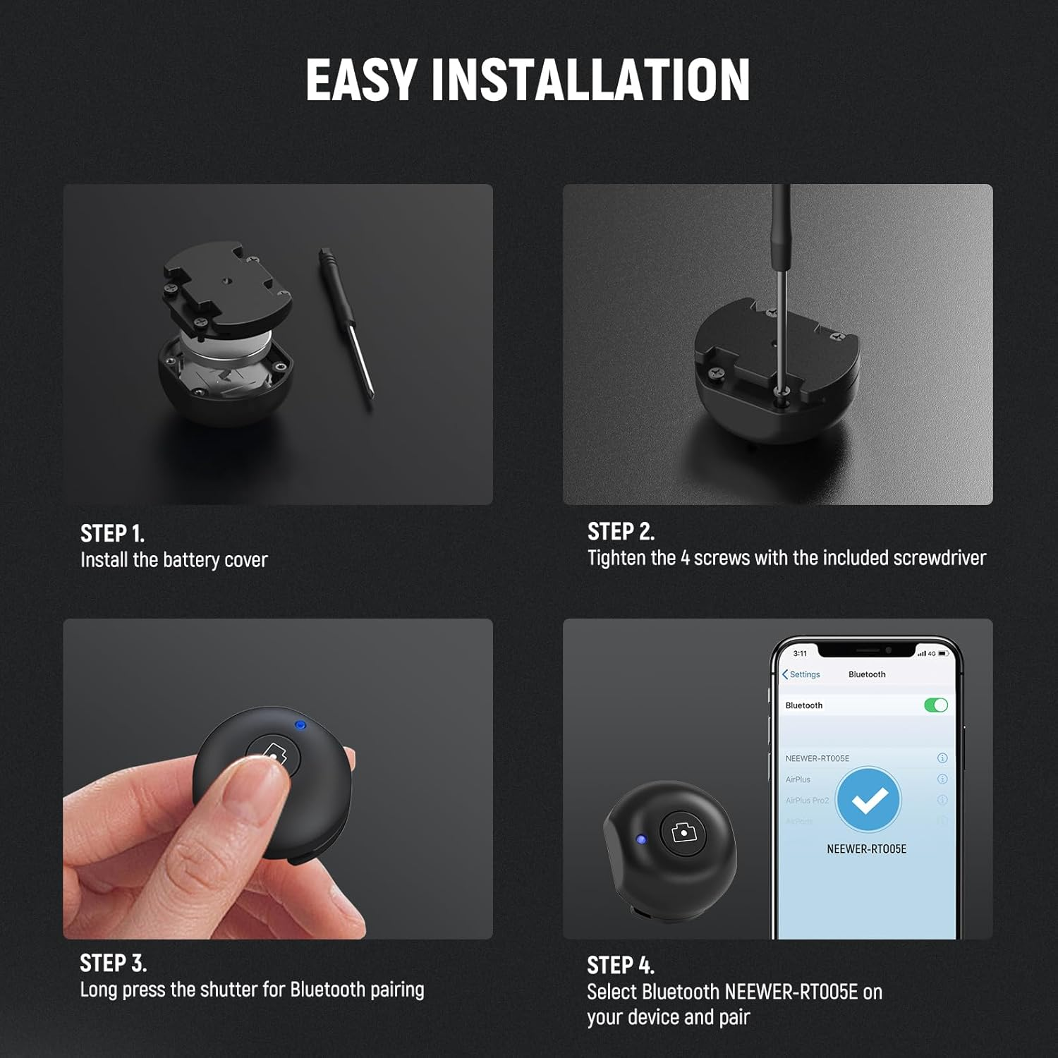 NEEWER Cold Shoe Cover for PA045E Bluetooth Shutter Side Handle Grip (2 Pack), ABS + PC Cold Shoe Protector with CR2032 Replacement Coin Battery and Phillips Screwdriver, RT005E