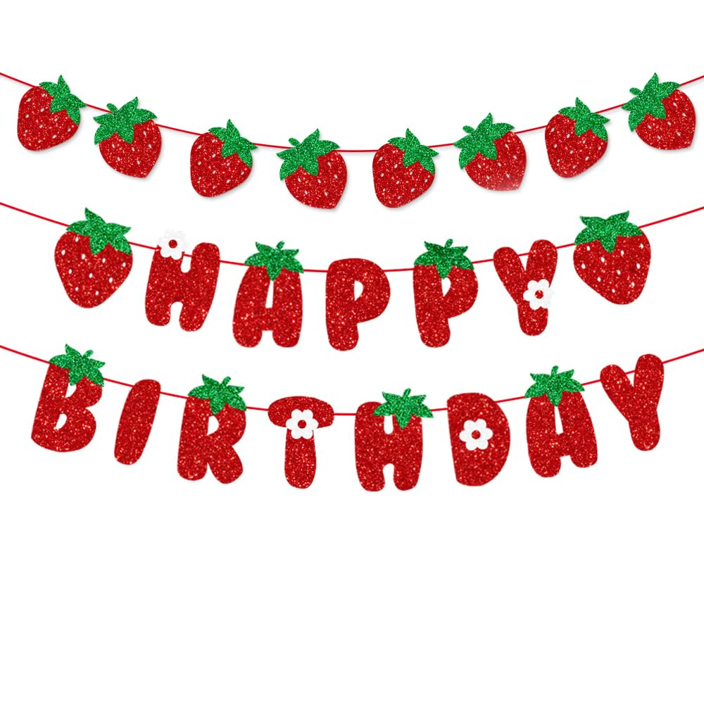 44PCS Strawberry Party Decorations Strawberry Theme Banner Party Kit Birthday Cake Cupcake Toppers Decor for Summer Fruit Themed Party Supplies for Girl Lady Women Birthday image number 4