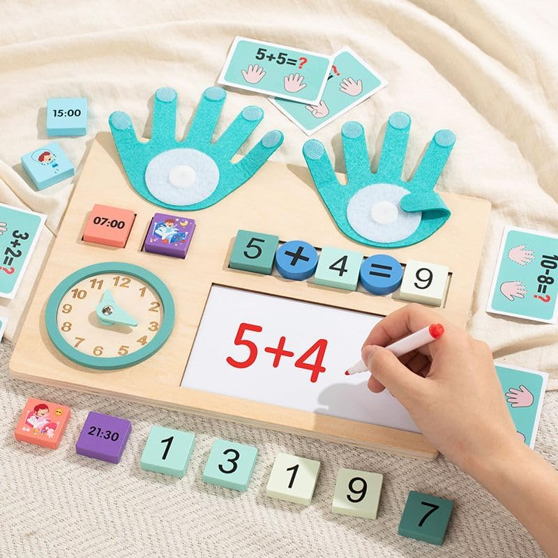 Montessori Toys for Toddlers Age 3 4 5, Wooden Math Learning Board with Numbers & Clock, Educational Preschool Toys for Kids, Fine Motor Skills Counting Toy Boys and Girls image number 1