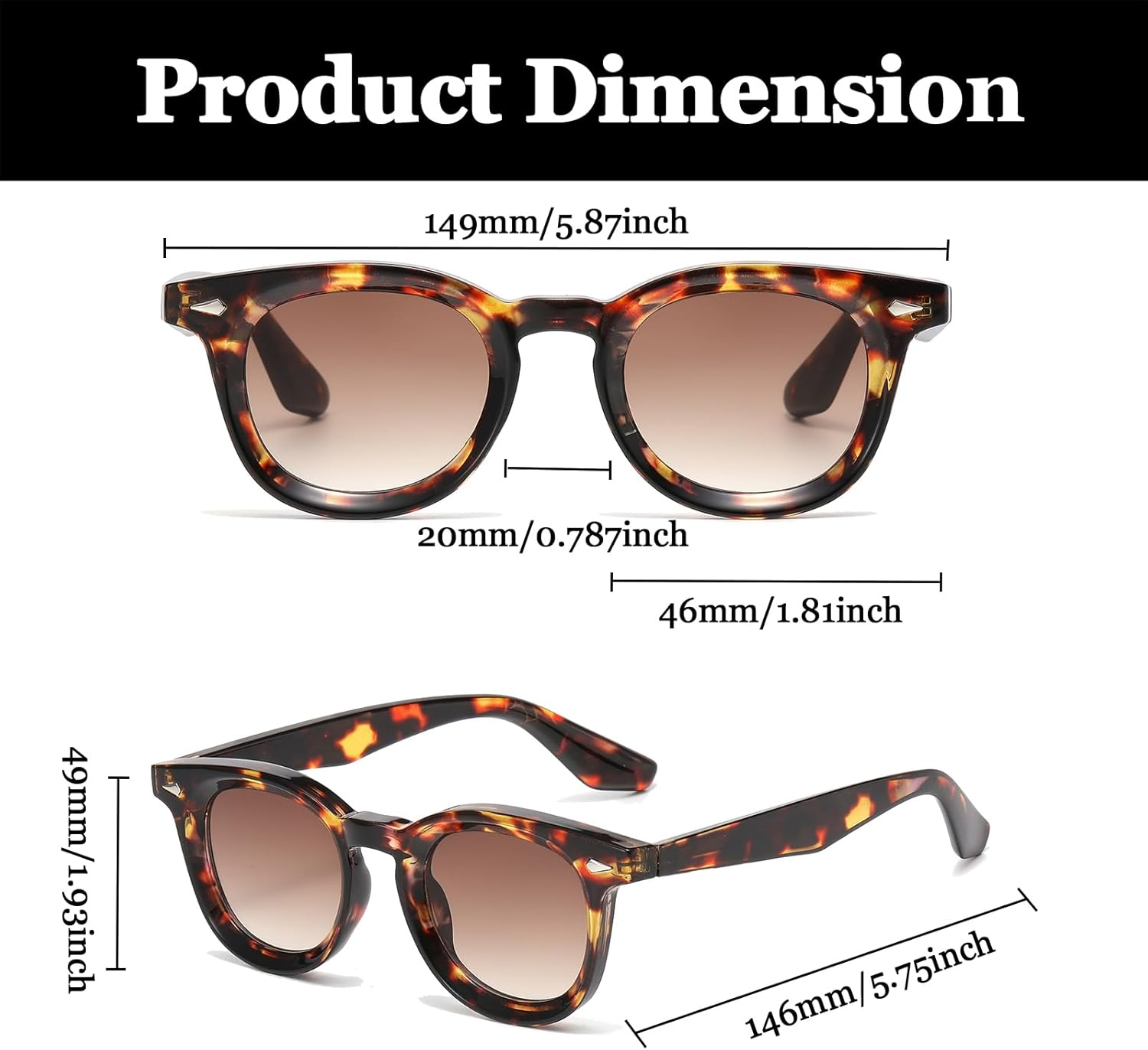 LJCZKA Retro round Sunglasses for Men Women Small Vintage round Sunglasses Classic Circular Shades with UV400 Protection - Gradient Brown, Hawksbill 1 image number 6