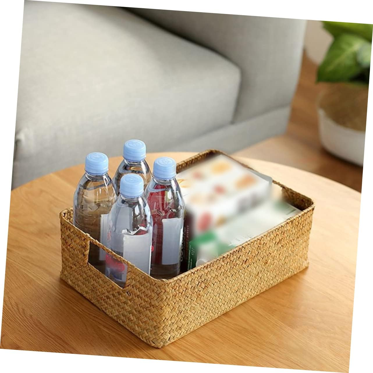 Hohopeti Hand-Woven Seaweed Storage Basket 33X23X11Cm Rectangular Sundries Organizer Yellow Vintage Style Household Storage Box for Toys and Cosmetics image number 3