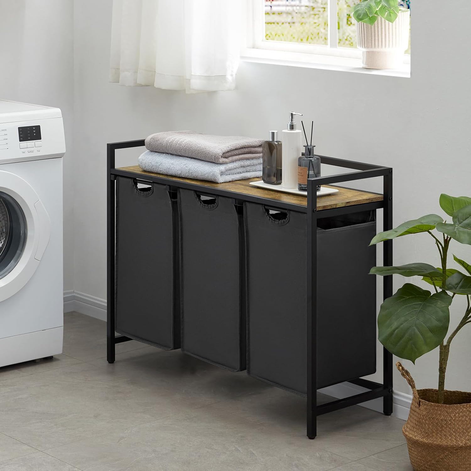 Lifewit Laundry Basket, 120L 3 Section Pull Out Laundry Clothes Hamper with Large Top Shelf and 3 Removable Bags and Handles, Laundry Sorter for Laundry Room Bedroom Bathroom and Dorm, Black image number 1