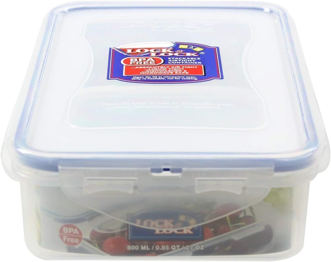 Lock & Lock Classic Rectangle Short Food Container, Clear/Blue Seal, 70062 image number 1
