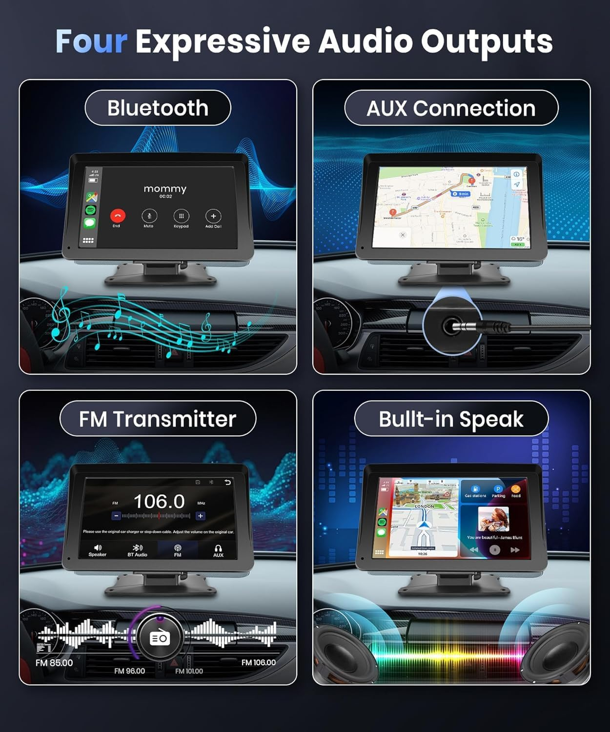 Podofo Portable Car Stereo Wireless Carplay Android Auto,7 Inch Touch Screen Car Radio with Bluetooth Hands-Free/Mirror Link/Maps Navigation/Voice Control/Tf Card/Aux,For Cars, Trucks, Suvs