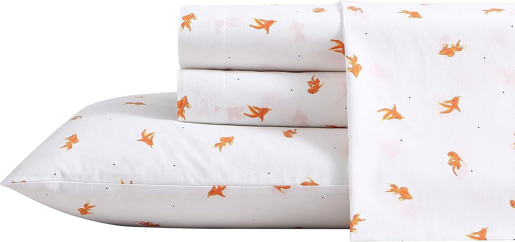 Poppy & Fritz - Twin Sheets, Cotton Percale Bedding Set, Crisp & Cool, Ideal Bedding Set (Goldfish, Twin)