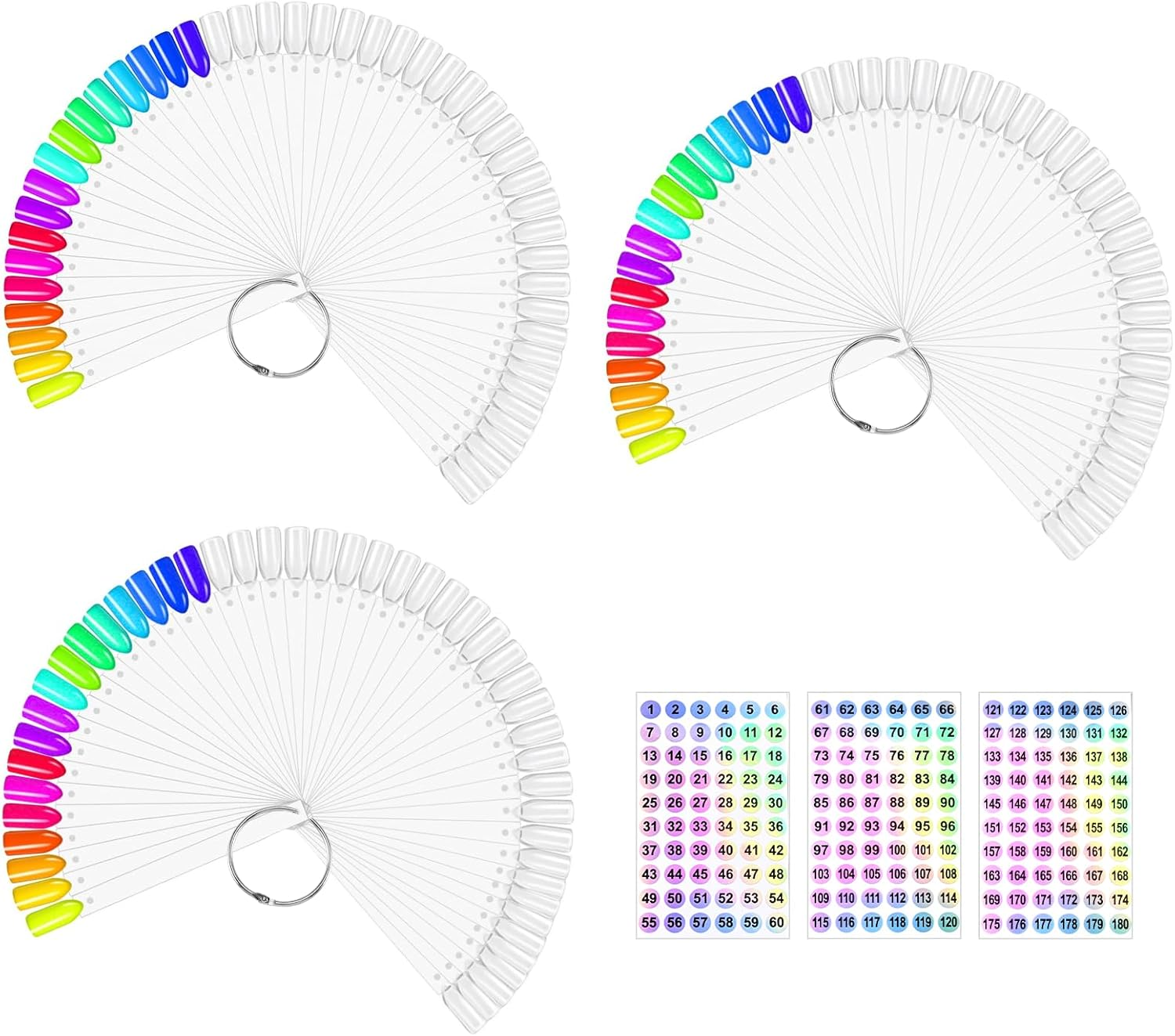 Pack of 150 Nail Pattern Sticks, Nail Sticks Nail Colour Display Stand, Semi-Permanent Nail Polish Colour Chart for Nail Art Style and Colour Display with Number Stickers 1-180 image number 5
