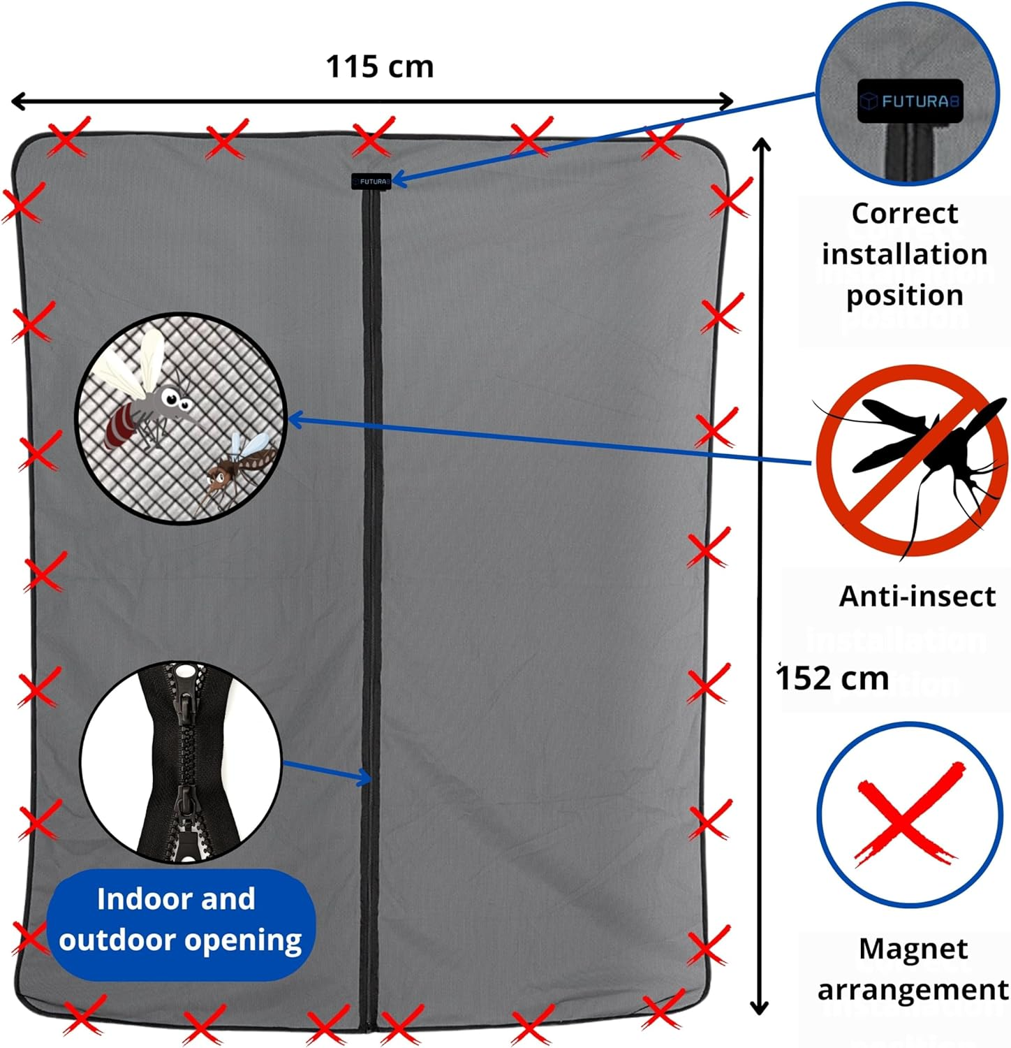 FUTURA8 Mosquito Net Van Camper Compatible VW T5, VW T6 - Magnetic Door Mosquito Net, Camper Van Accessories, Camper Van Accessories, Mosquito Net Curtain Exterior Door, Mosquito Nets image number 4