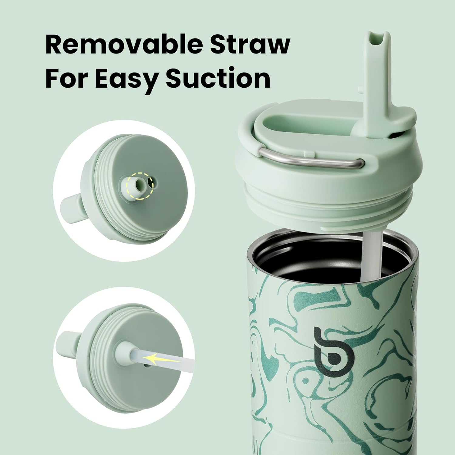 BOTTLE BOTTLE Insulated Water Bottle 24Oz with Straw Lid and Handle for Sports Travel Gym Stainless Steel Water Bottles Double-Wall Vacuum Metal Thermos Leak Proof Bpa-Free (Valley Green) image number 4