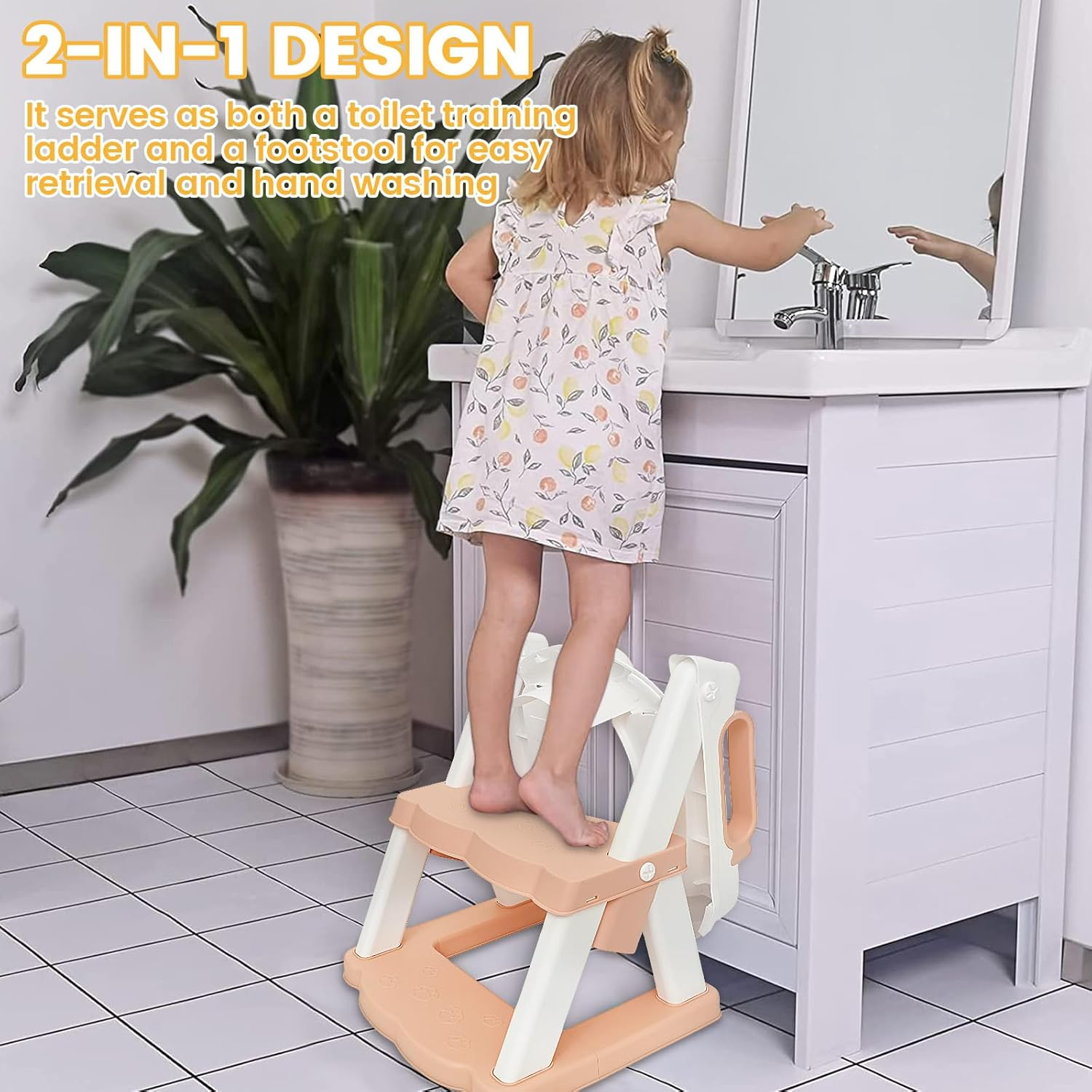 Potty Training Seat with Step Stool, Foldable Training Ladder anti Slip, Adjustable Height Comfortable Safe Potty Seat for Kids Boys Girls (Pink) - Grey image number 5