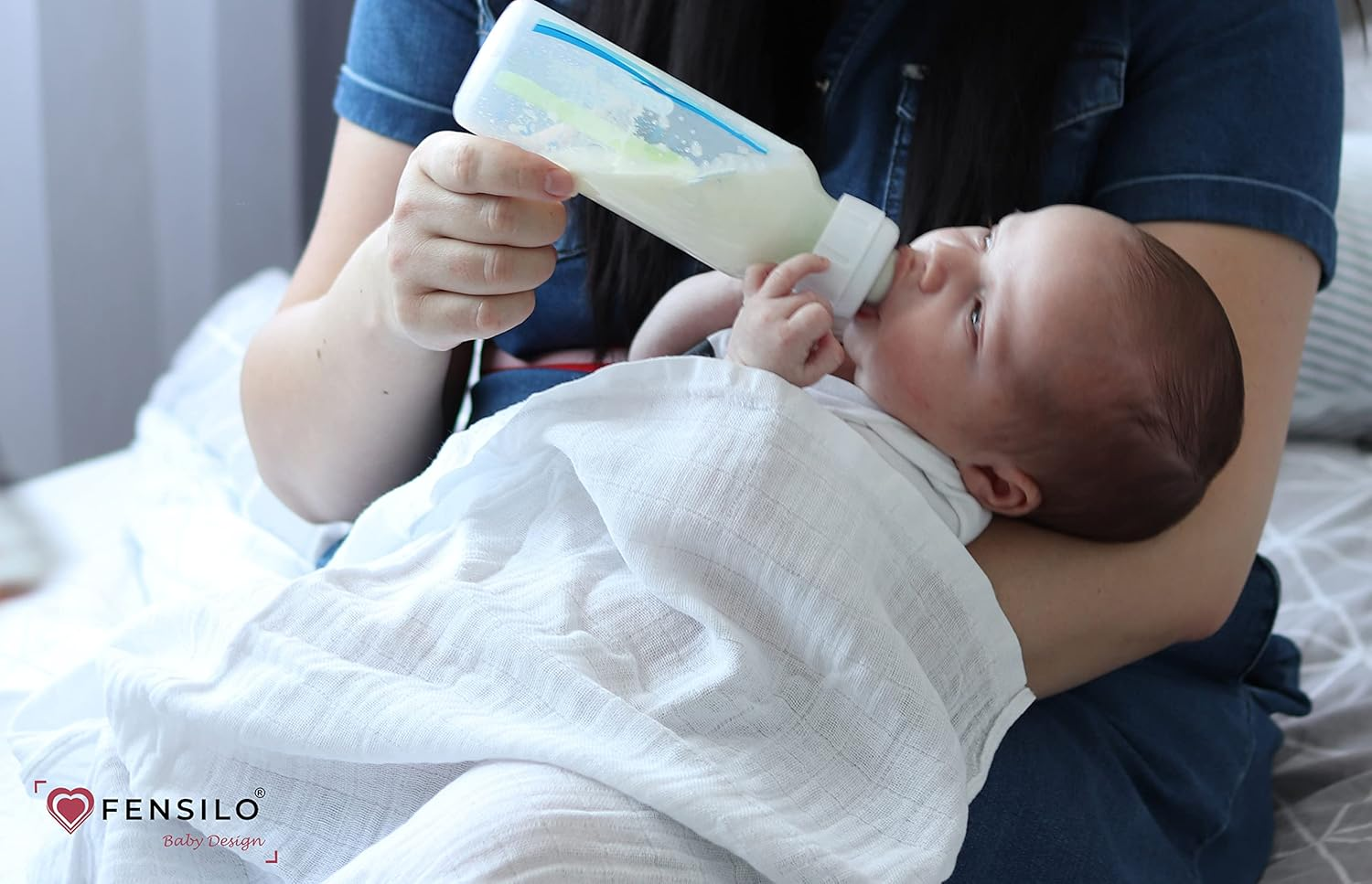 FENSILO - Muslin Cloths White - Muslin Nappies White - Pack of 8 60 X 80 Cm - Baby Burp Cloths, Tested for Harmful Substances - Burp Cloths for Boys and Girls image number 3