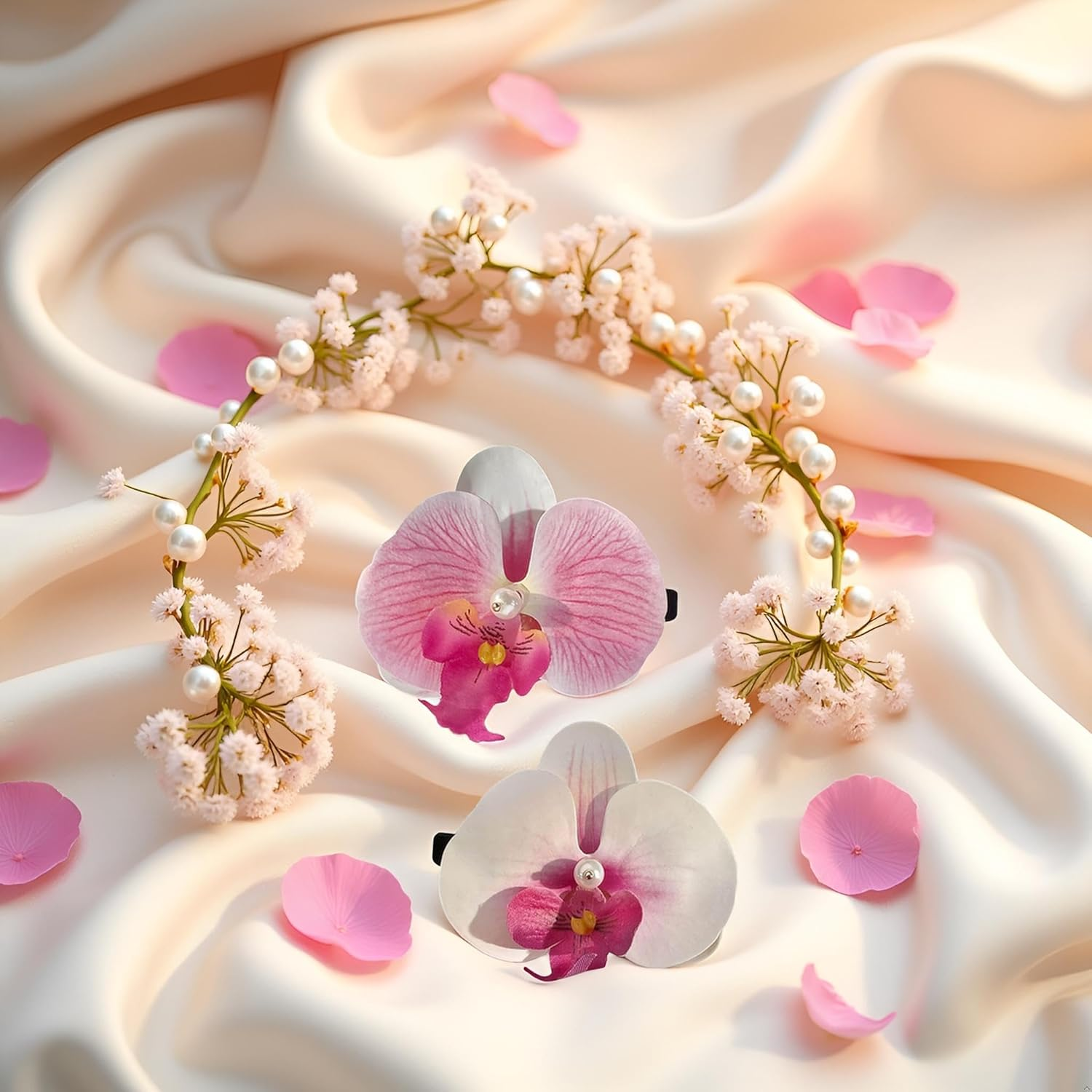 2Pcs Pink Floral Hairpin Orchids Women Girls Flower Hair Clip Elegant Bohemias Bridals Hair Decorations Stage Hair Clip Hair Pins Hair Styling Accessories image number 1