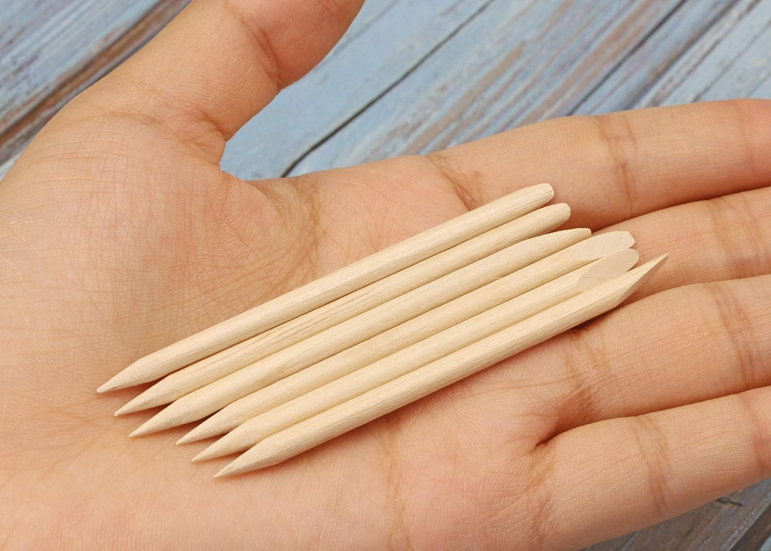 Mini Skater 2.9Inch Small Orange Wood Nails Sticks Smooth No Splinters Nail Polish Cuticles Pusher Remover for Cleaning Manicures Pedicures Care Tools Salon & Home Used(50) image number 1