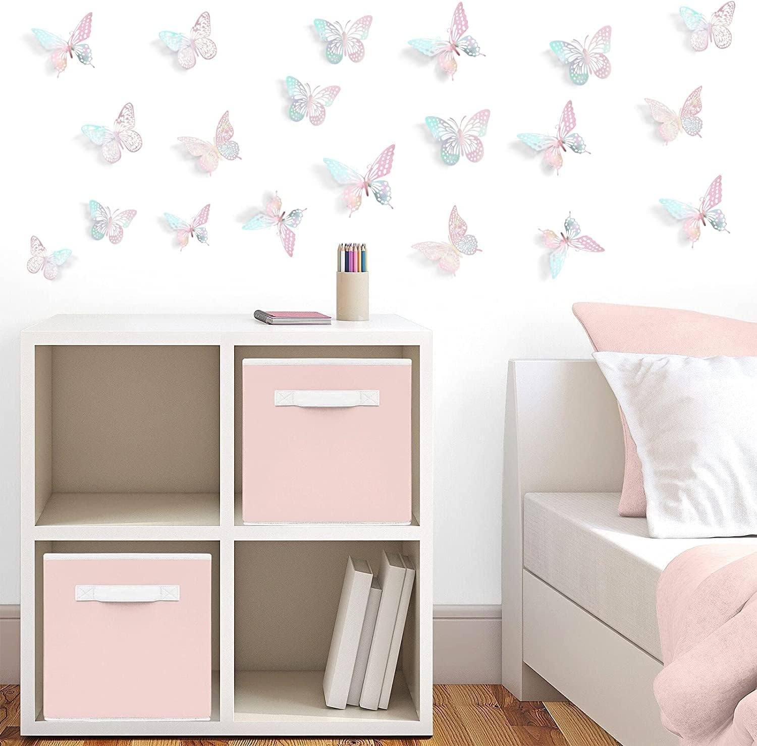 3D Butterfly Wall Decor 48 Pcs 4 Styles 3 Sizes-Butterfly Birthday Decorations&Butterfly Party Decorations&Butterfly Cake Decorations-Removable Pink Butterfly Decorations (Laser Pink) - Gold image number 4