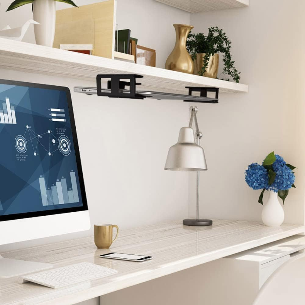 Under Desk Laptop Mount, Adjustable Metal CPU Holder for Laptop, Mac Mini, Macbook, Keyboard - Space-Saving, Anti-Scratch Silicone Padding, Sturdy Design, Easy Installation, Black image number 4