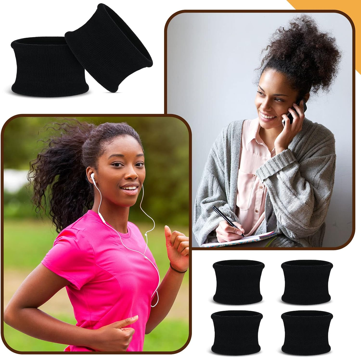 10 Pcs Strong Elastic Hair Bands for Women Girls Large Cotton Hair Bobbles Black Hair Accessories Stretch Hair Ties Ponytail Holders for Thick Heavy and Curly Hair, Black image number 3