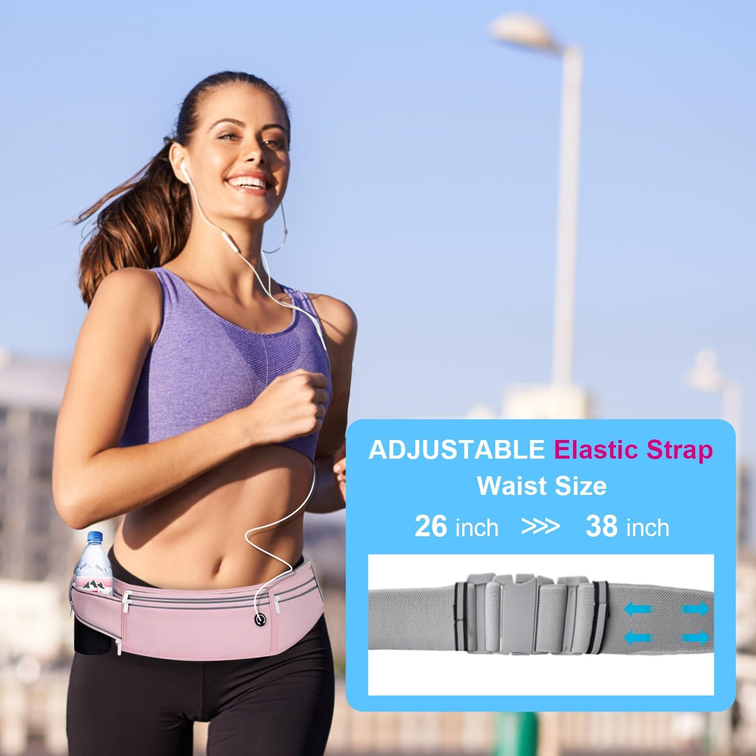 Slim Running Belt for Women Men,Runners Fanny Pack Phone Holder,Money Belt,Running Gear Accessories,With 3 Pockets (Jet Pink)