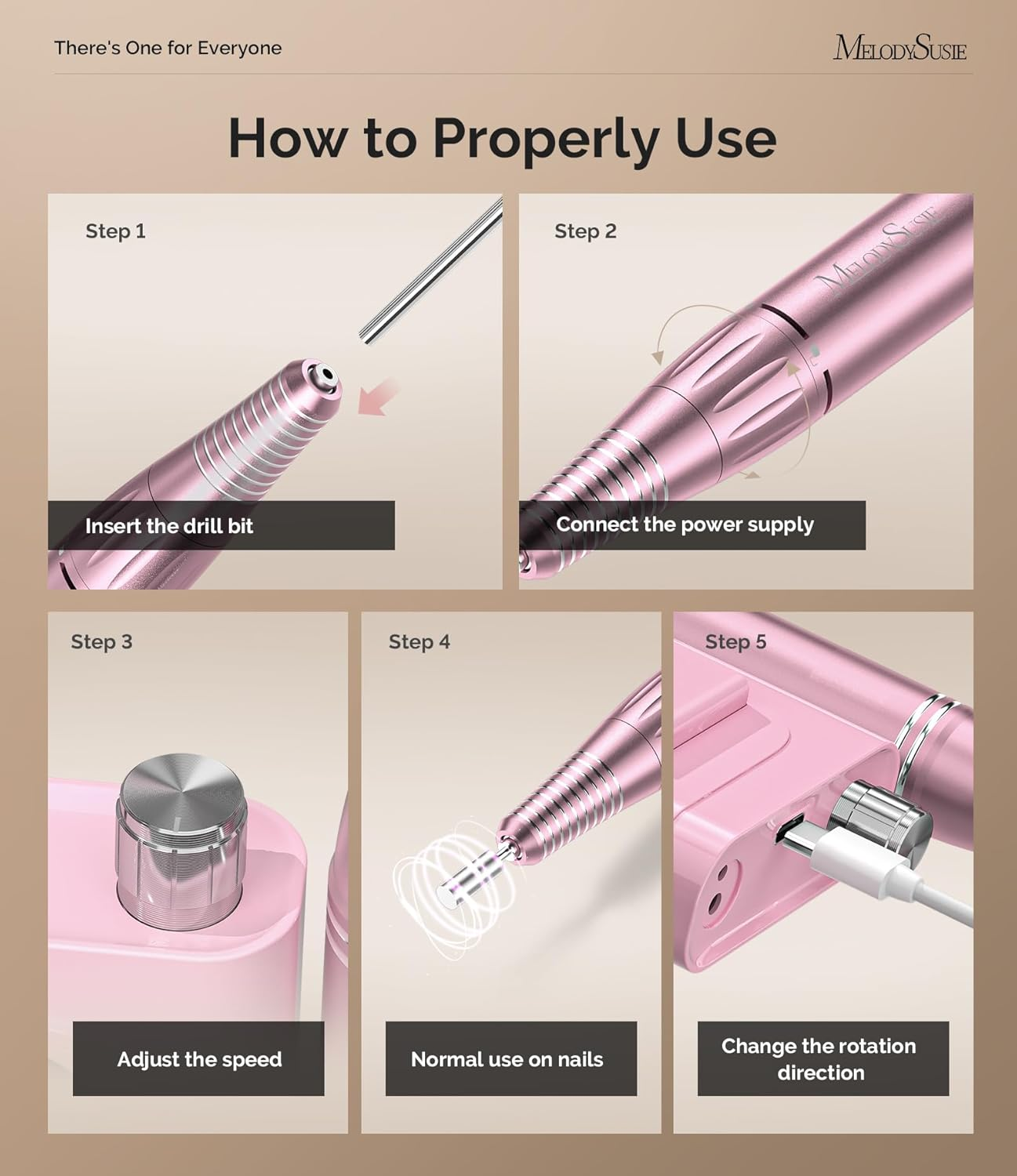 Melodysusie Professional Nail Drill 30000 Rpm,Rechargeable Efile for Shaping,Buffing & Removing Gel Polish,Ideal for Manicure and Pedicure at Home or Salon (SC300F) image number 3