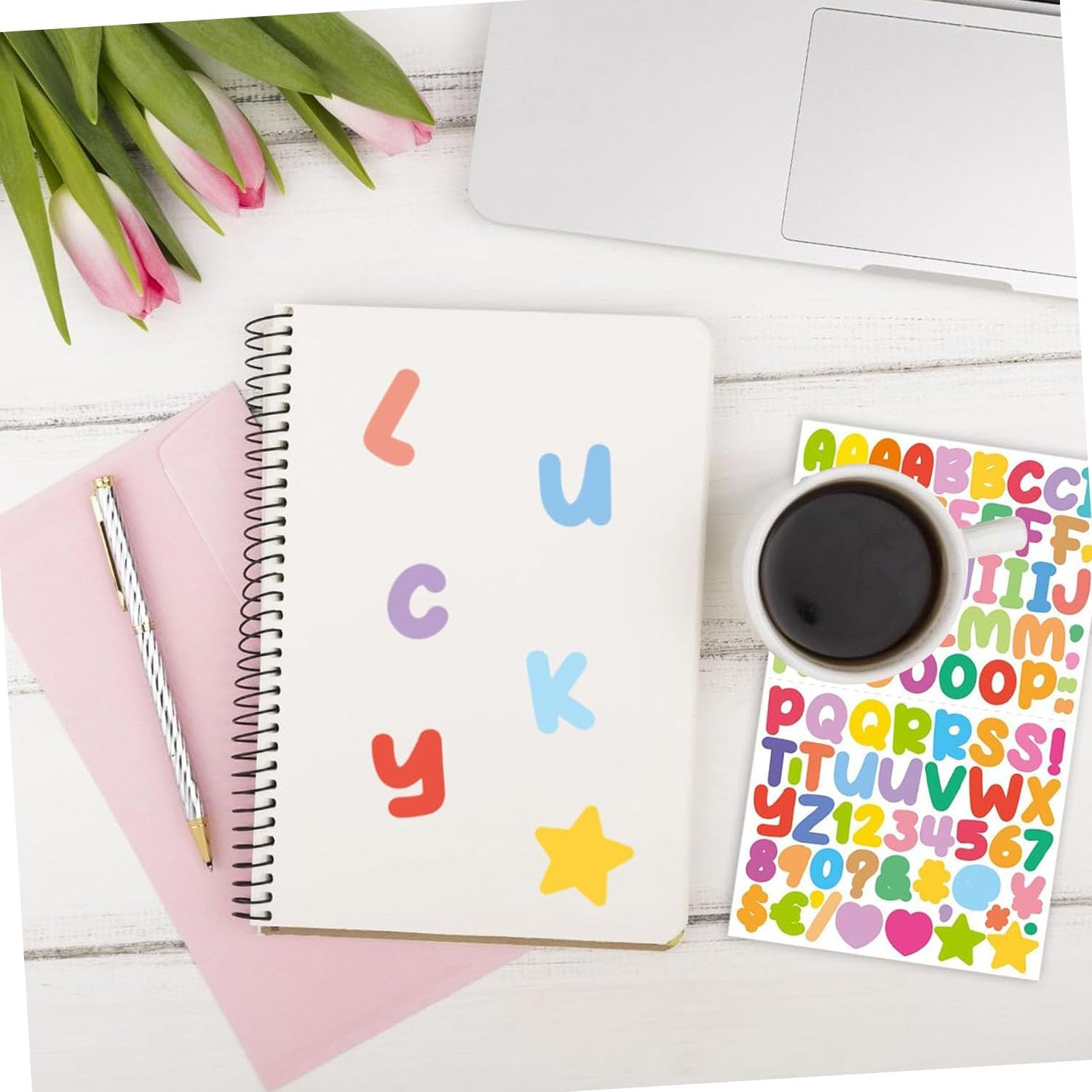 15 Sheets Letter Stickers,Colorful Letter and Numbers Stickers,Stars Letters Sticker Self Adhesive Waterproof Sticky for Scrapbooking Water Bottles Cup (Candy Color)