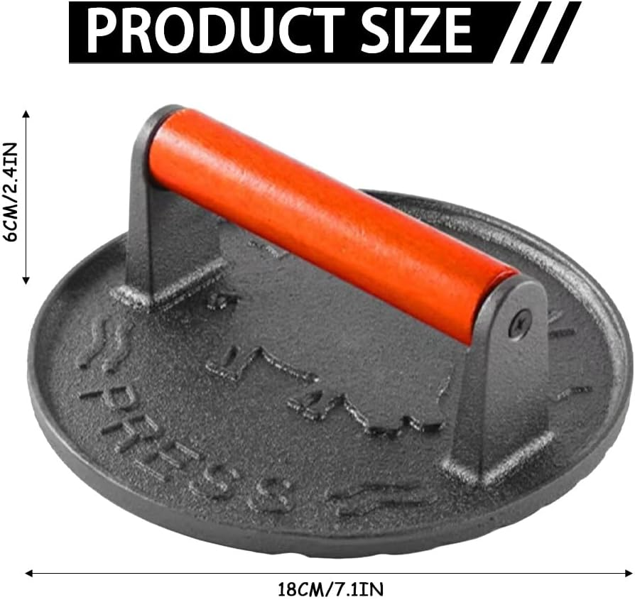Meat Press and Burger Smasher with Black Wood Handle - Perfect for Griddle Cooking, Steak, and Sandwiches