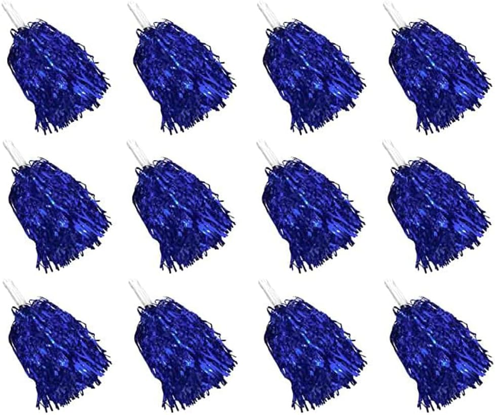 Cheerleading Pom Poms Metallic Foil Plastic 12Pcs Pom Poms with Baton Handle for Game Sports Squads Dancing Party Club Spirit Sports Stage Performance Celebration (Green)