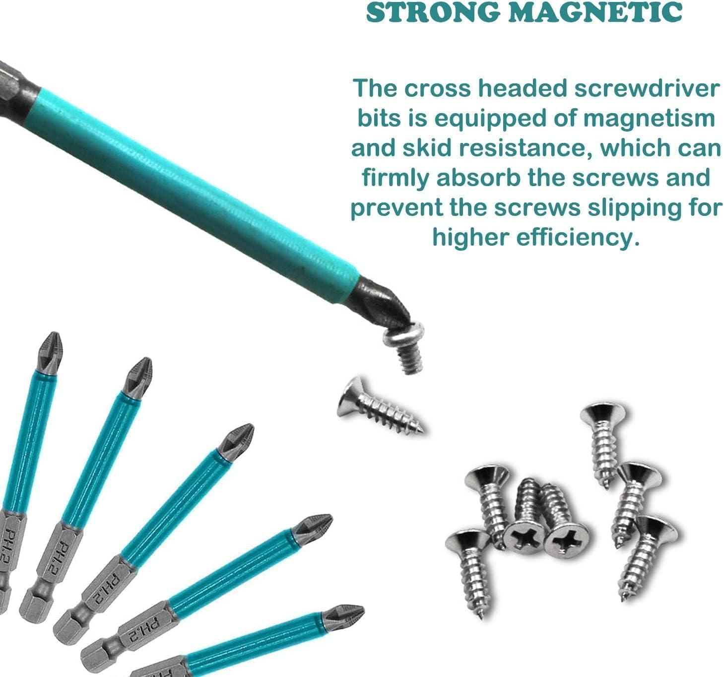 KEWAYO 10Pcs Magnetic Phillips Head Screwdriver Bit Set, PH2, 1/4 Inch Hex Shank, Anti-Slip, 70Mm Length image number 6