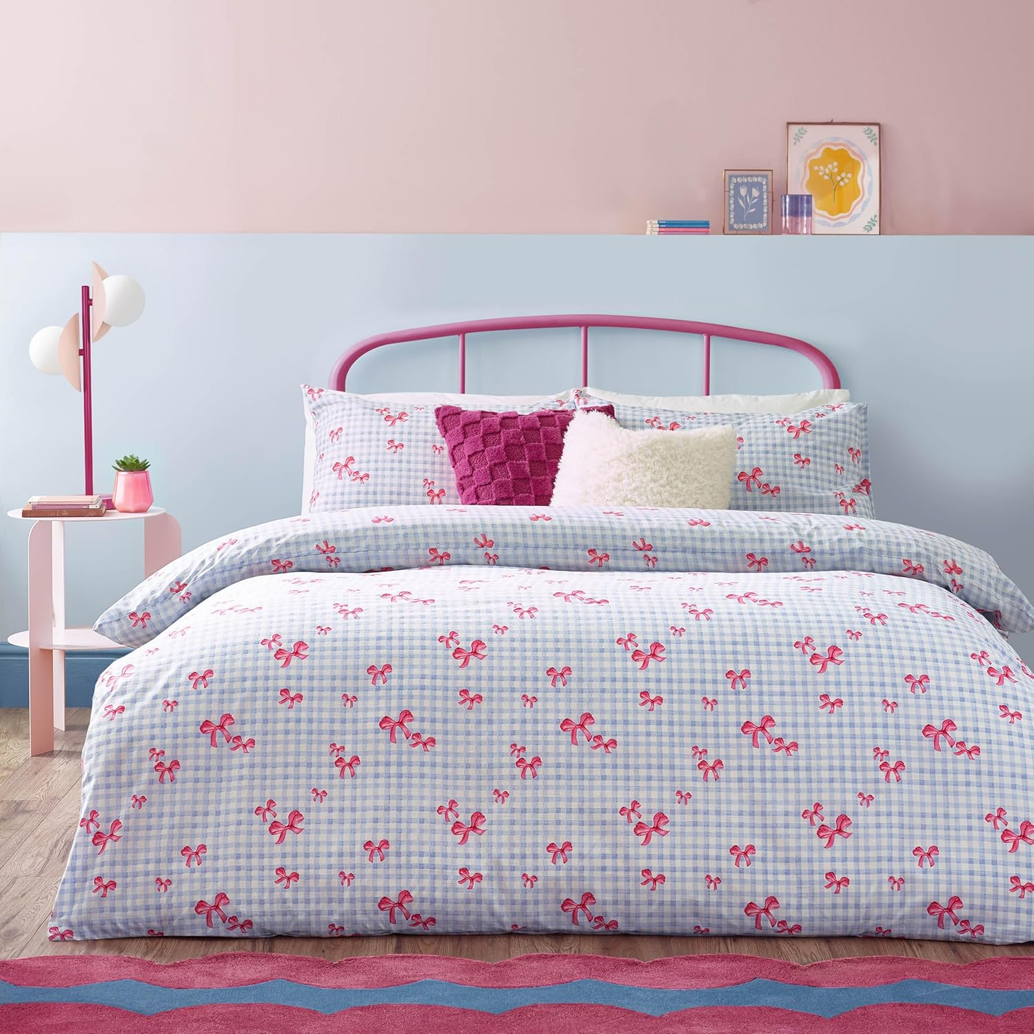 Heya Home Gingham Bows Printed Duvet Set - Pink - King