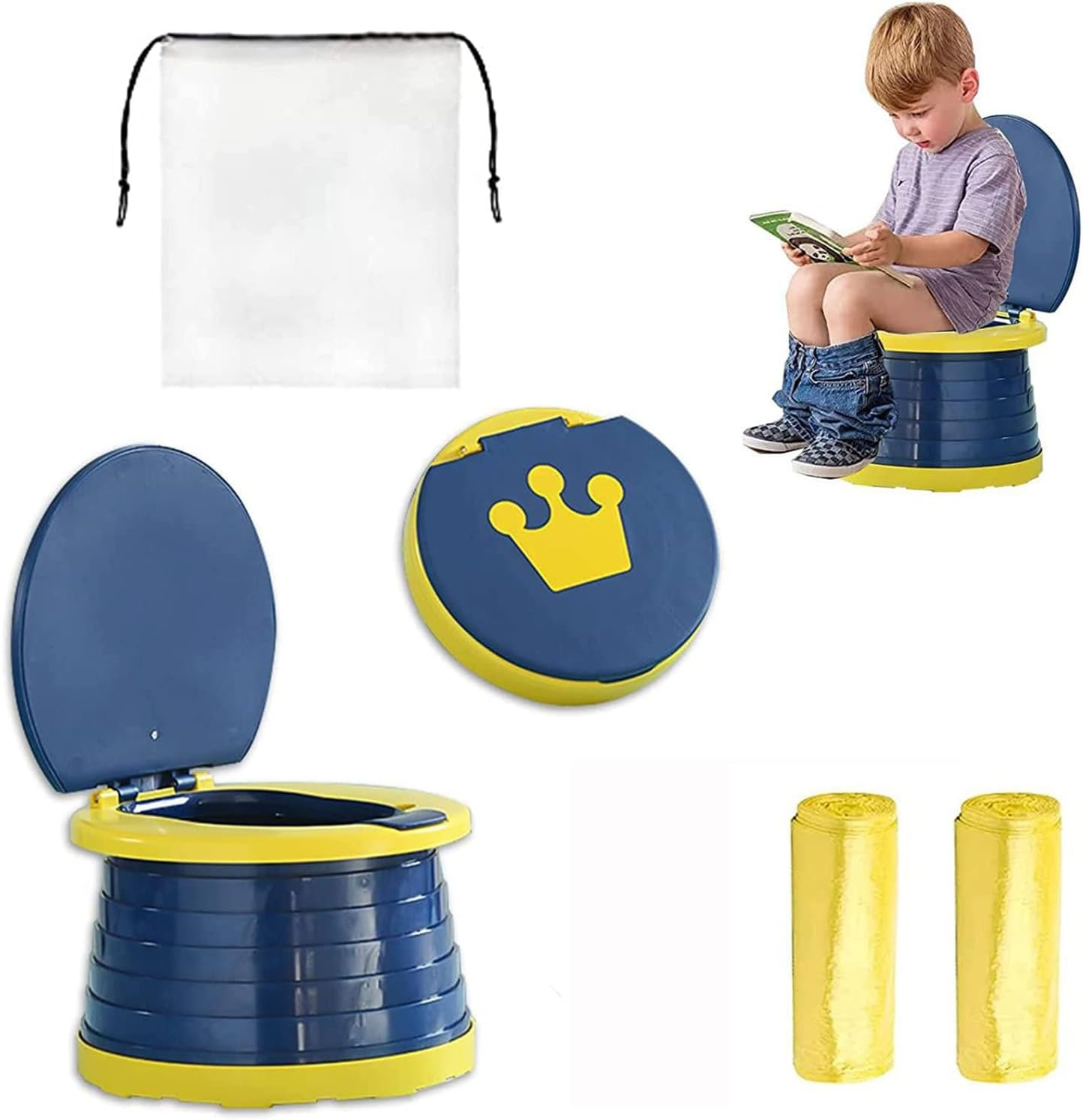 Uandhome Portable Potty Training Seat for Toddler Travel - Toilet Chair with Storage Bag for Home, Car, Camping - Emergency Toddler Potty (Blue)