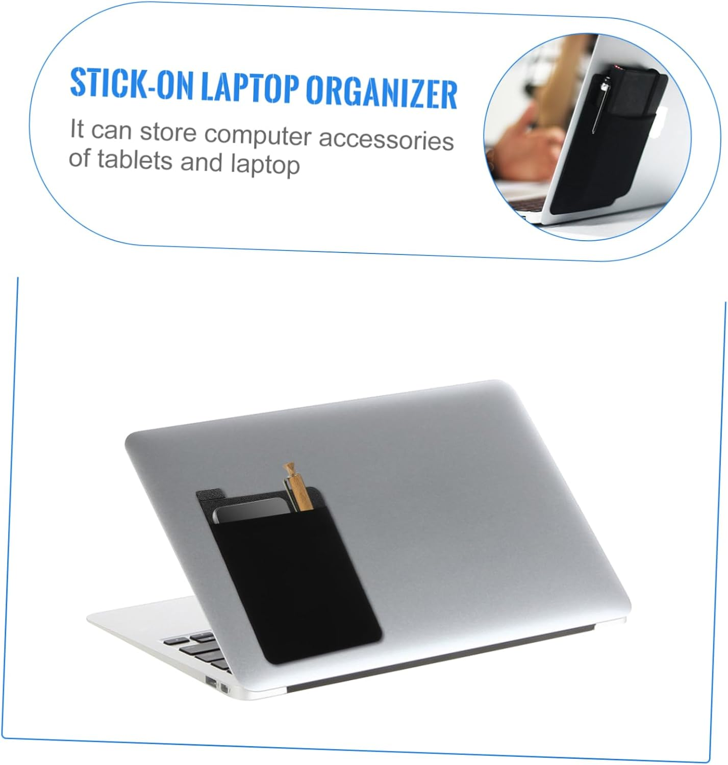 KONTONTY 1Pc Elastic Laptop Organizer for Tablets Laptops Seamless Storage Bag for Wireless Mouse External Hard Drive Accessories Black image number 4