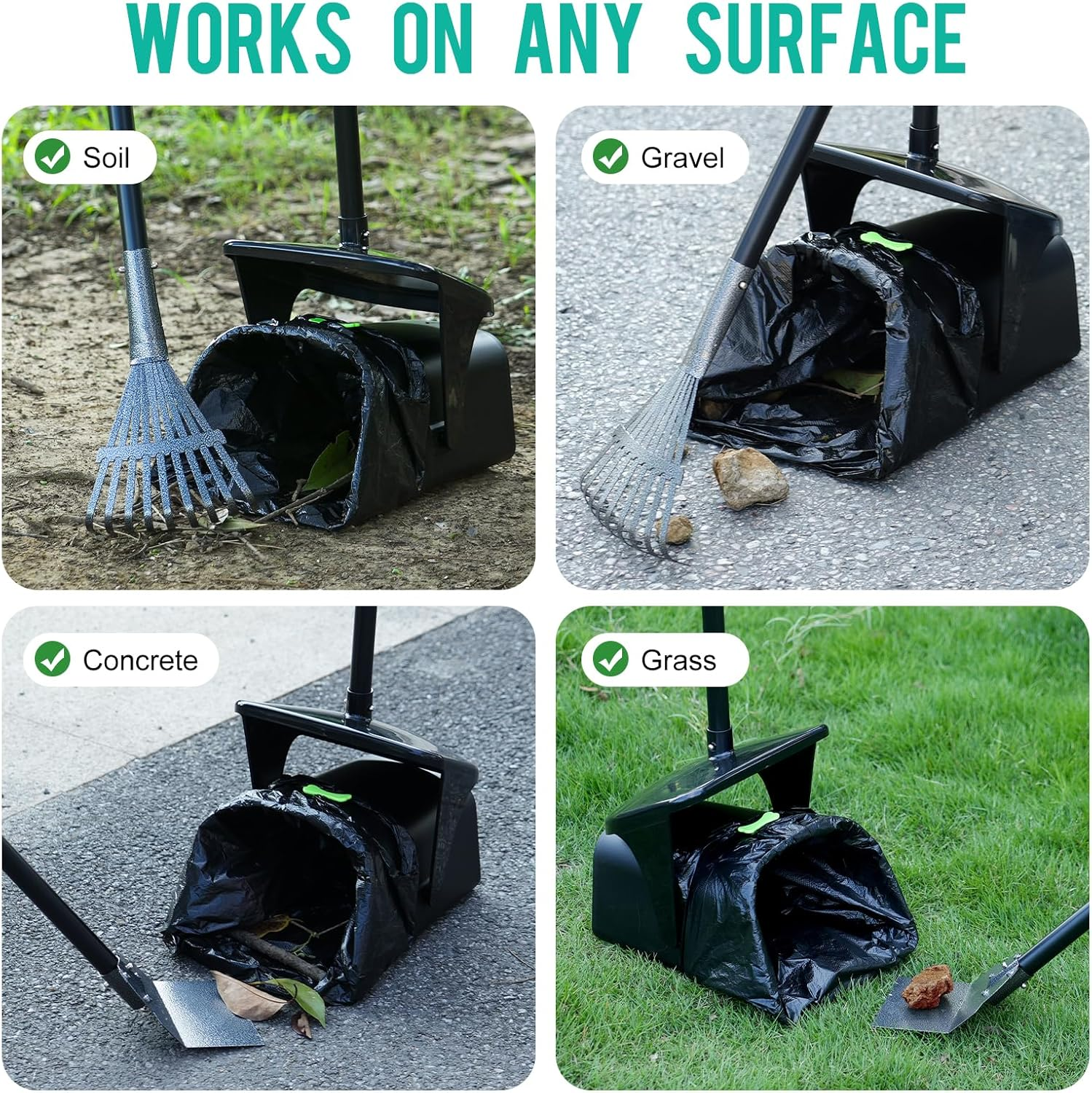 Long Handle Dog Poop Scooper Set with Swivel Bin, Rake & Spade - 97Cm Adjustable Poop Scoop - 20 Bags Included - No Bend Cleaning for Grass, Concrete & Gravel - Rustproof Stainless Steel image number 1