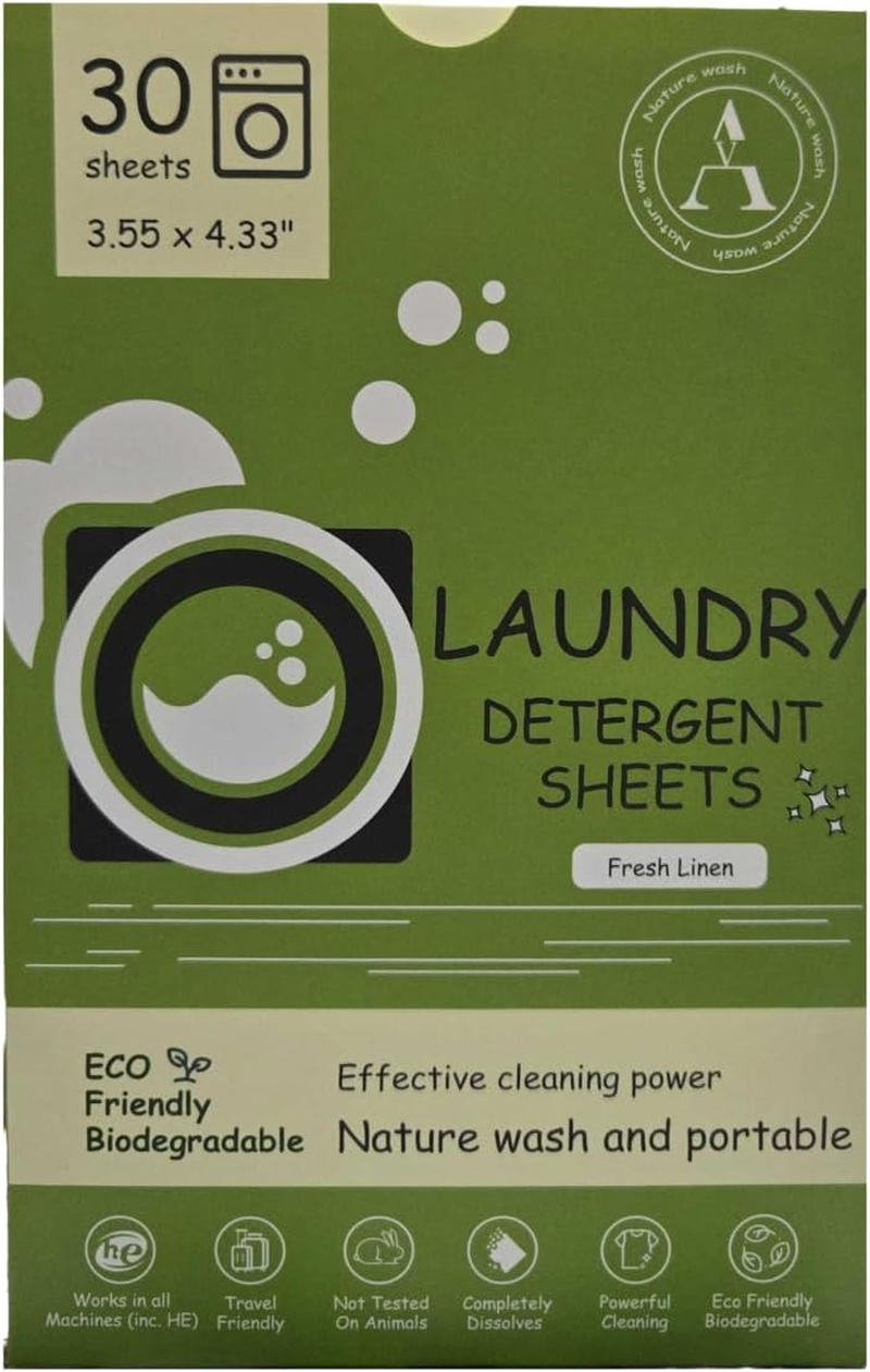 Nature Wash Laundry Sheets Eco-Friendly Ultra Concentrated Detergent Biodegradable Plastic-Free Packaging (30 Washes Fresh Linen Scent) image number 2