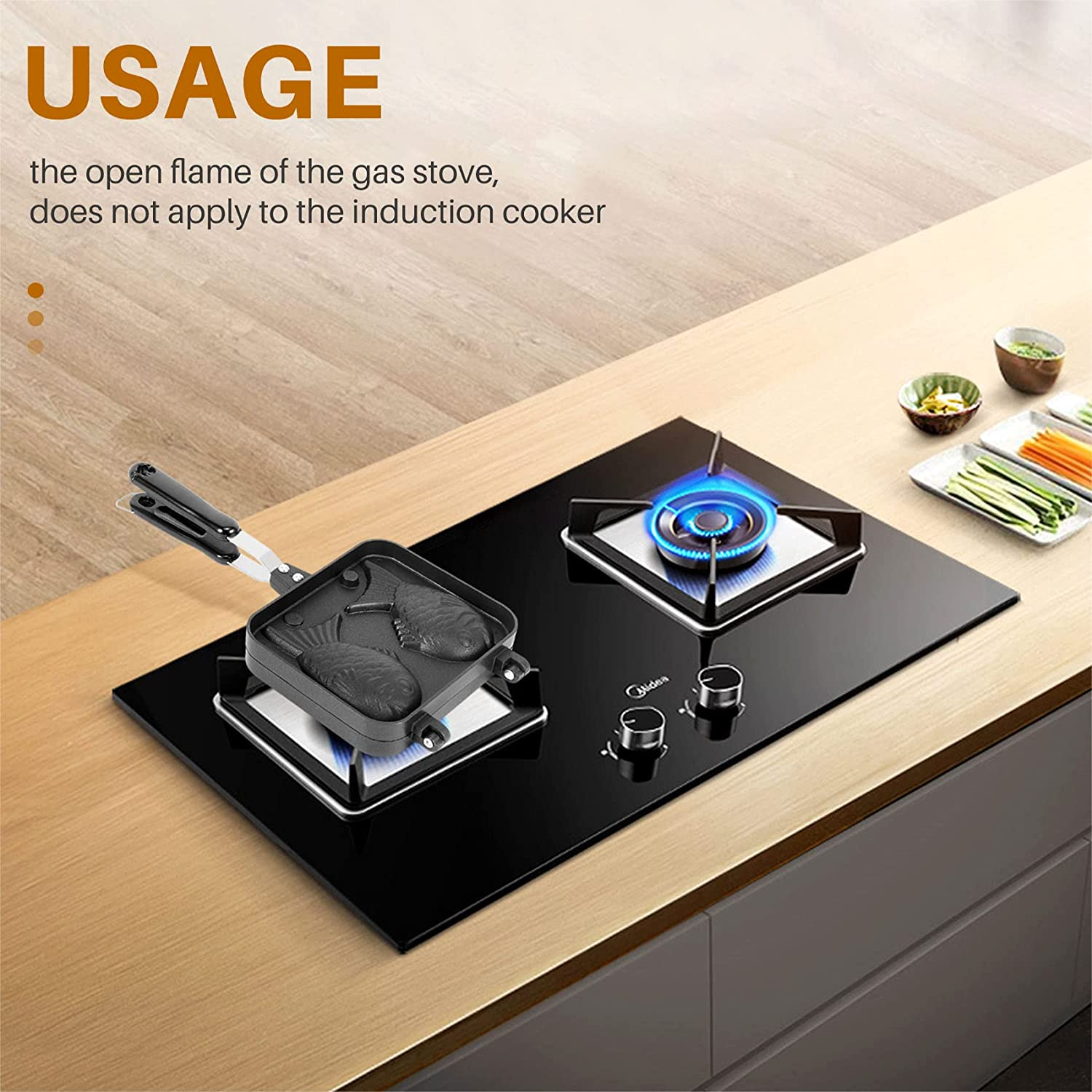 OVNSHVN Waffle Cake Maker, Double Fish Shaped, Nonstick, 36.5*18*3.5Cm, Gas Compatible image number 5