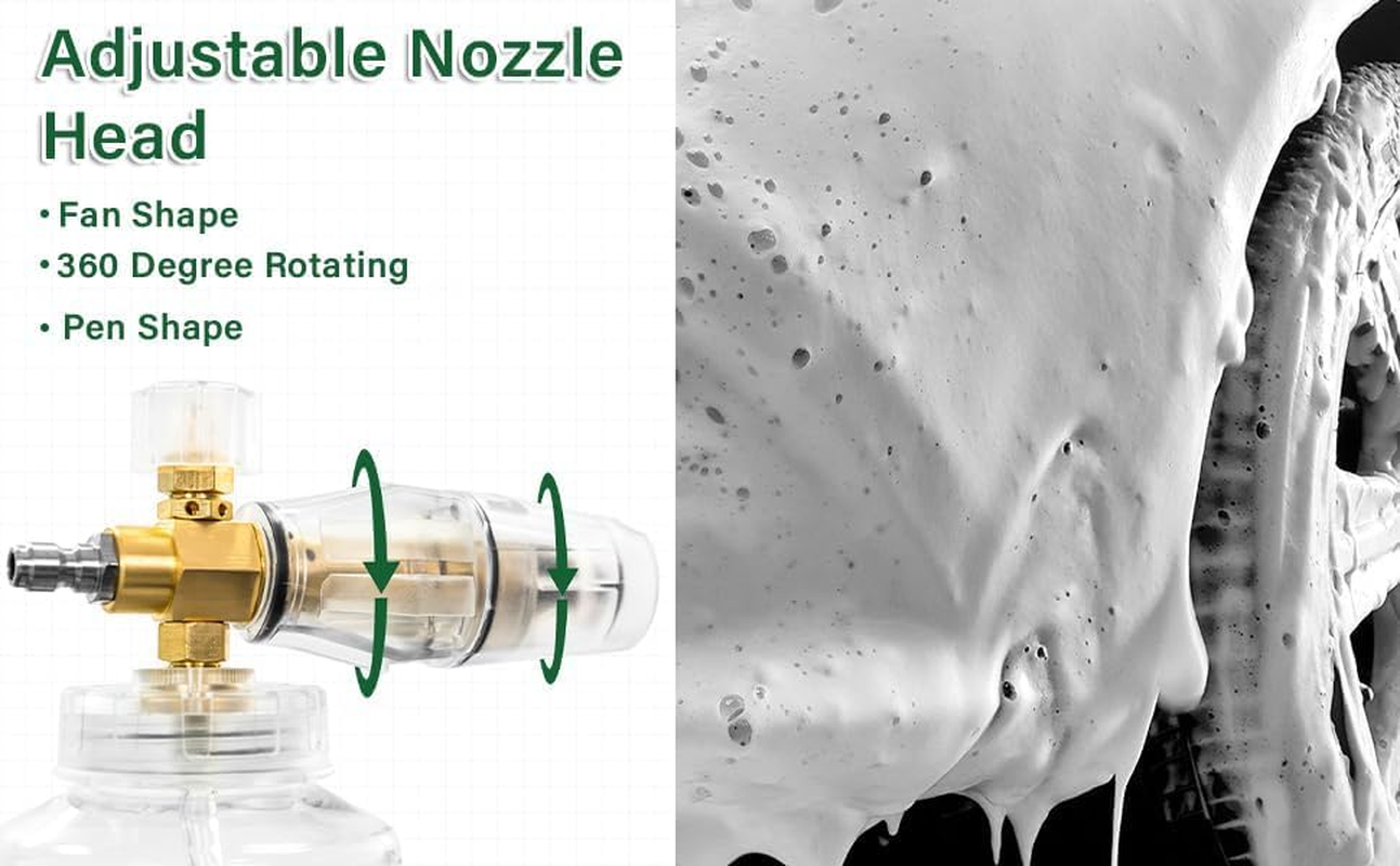Foam Cannon for Pressure Washer with 1/4 Inch Quick Connect Adjustable Nozzle Multifunctional Clean Accessories for Home Car Motorcycle Bike Transparent Sprayer Cannister 1L Bottle image number 2