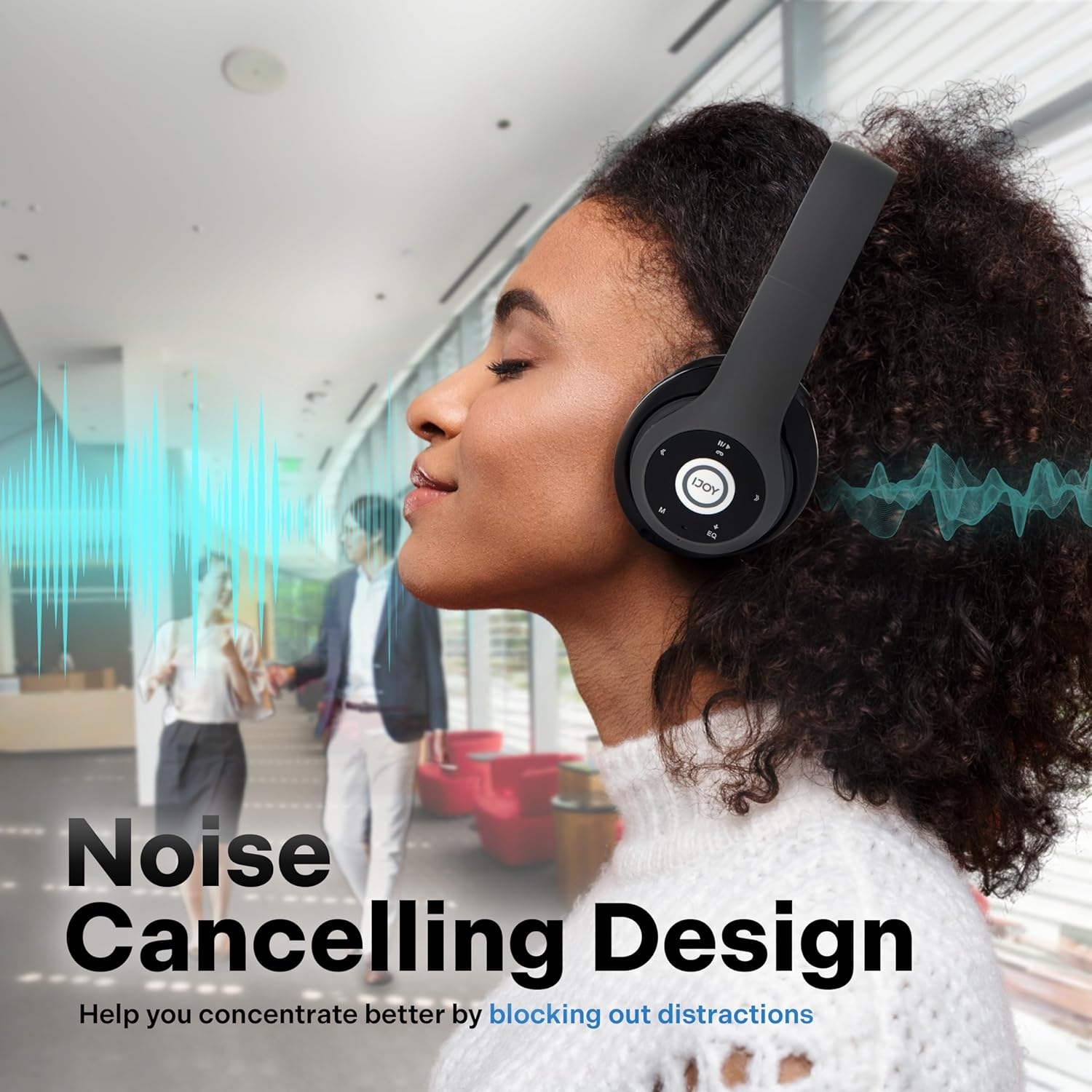 Ijoy Matte Finish Premium Rechargeable Wireless Headphones Bluetooth over Ear Headphones Foldable Headset with Mic (Stealth) image number 5