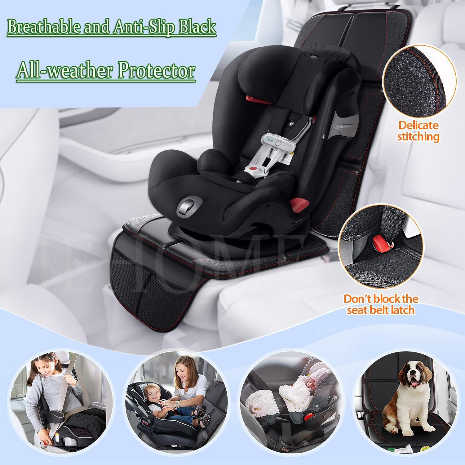 Car Seat Protector for Child Seat, 2 Pack Seat Mats for Car, 600D Thick Waterproof Car Seat Cover Non-Slip Backing Pad for Pets, Universal Wear Resistant Carseat Mat with Organizer Pockets image number 2