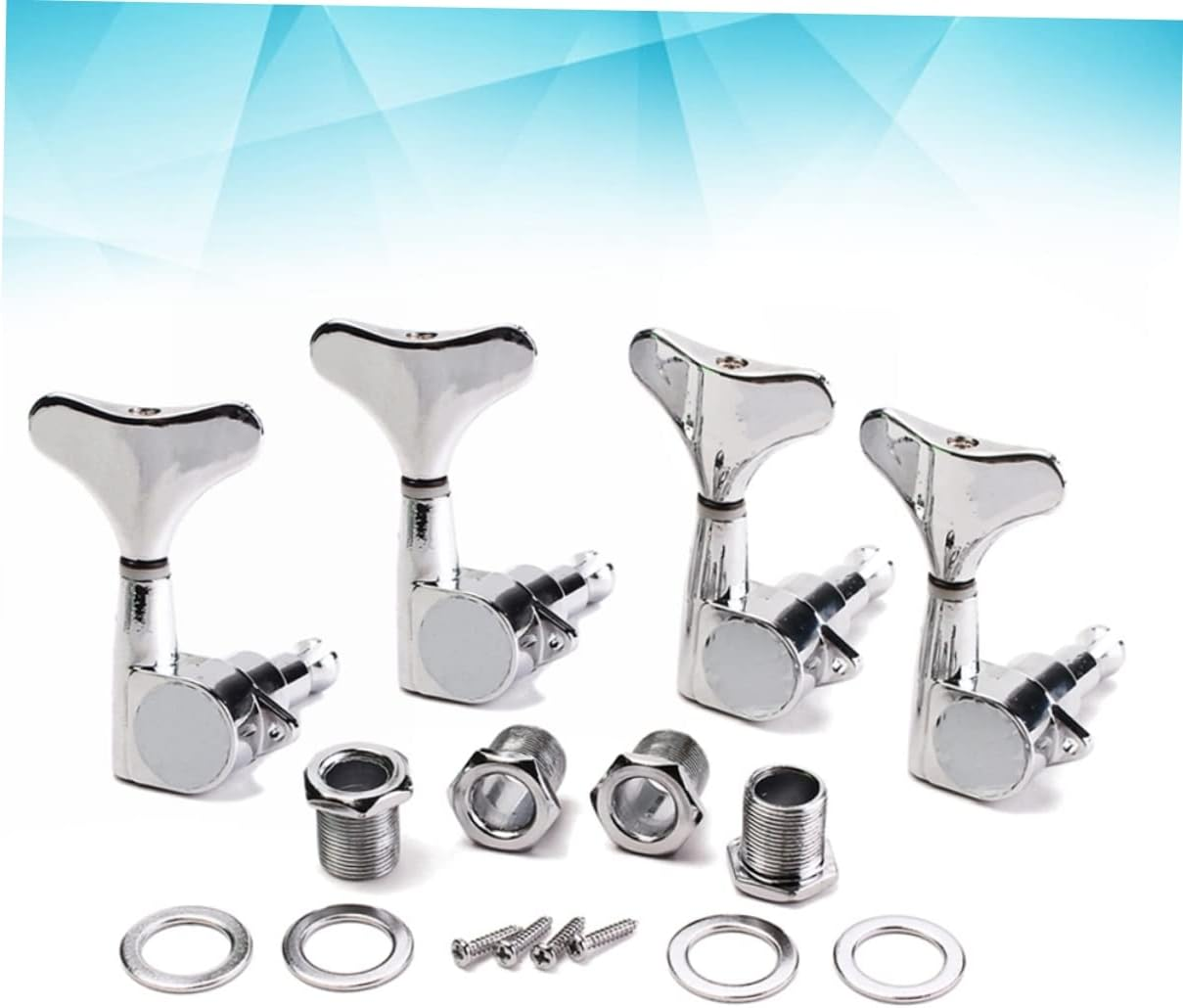 Bass Guitar Tuning Pegs 4R Machine Heads for Electric or Acoustic Guitar with Ferrules Screws Threaded Bushing Plated Metal image number 3