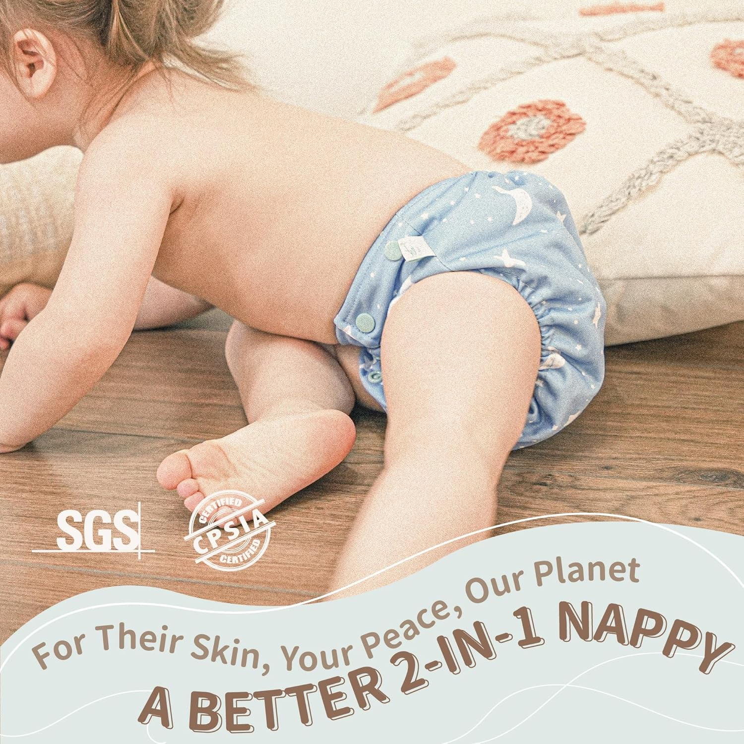 Little Bobo 3-Pack Cloth Nappy and Swim Diaper Set | Reusable, Ultra-Absorbent, Leak-Proof | Includes 6 Inserts + Wet Bag | Adjustable Fit for 3&ndash;15Kg Newborns, Babies and Toddlers | Eco-Friendly and Gift-Ready (Moon 3 Pack) - Moon 3 Pack image number 2