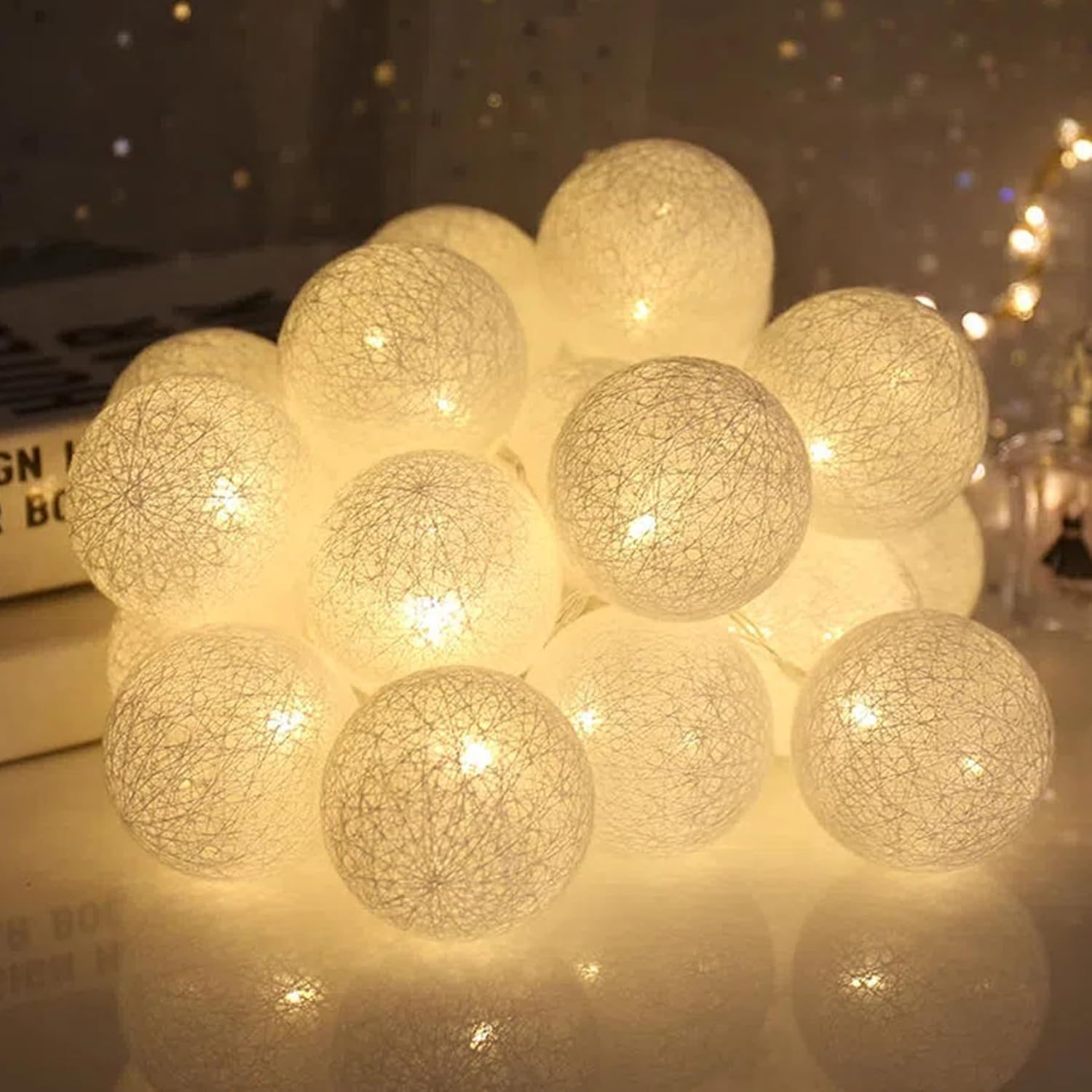 LED Fairy Lights Cotton Balls, 1.5 M 10 LED Balls Fairy Lights, Battery Operated, Cotton Ball Fairy Lights for Christmas, Wedding, Children'S Room, Party Decoration image number 3